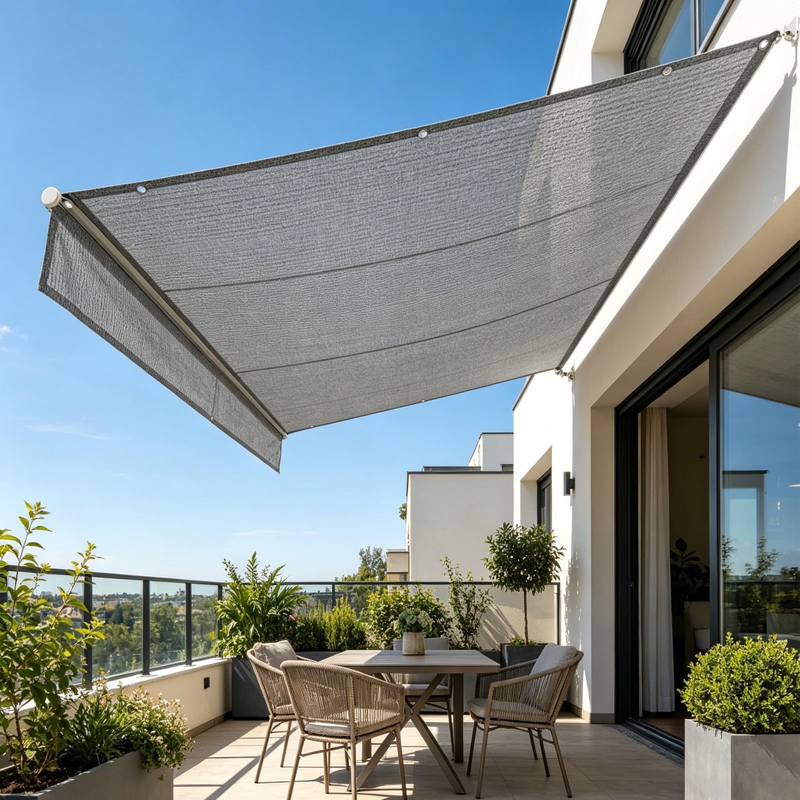 Voile d'ombrage en toile HDPE robuste, pare-soleil haut de gamme pour terrasse et grand patio gris