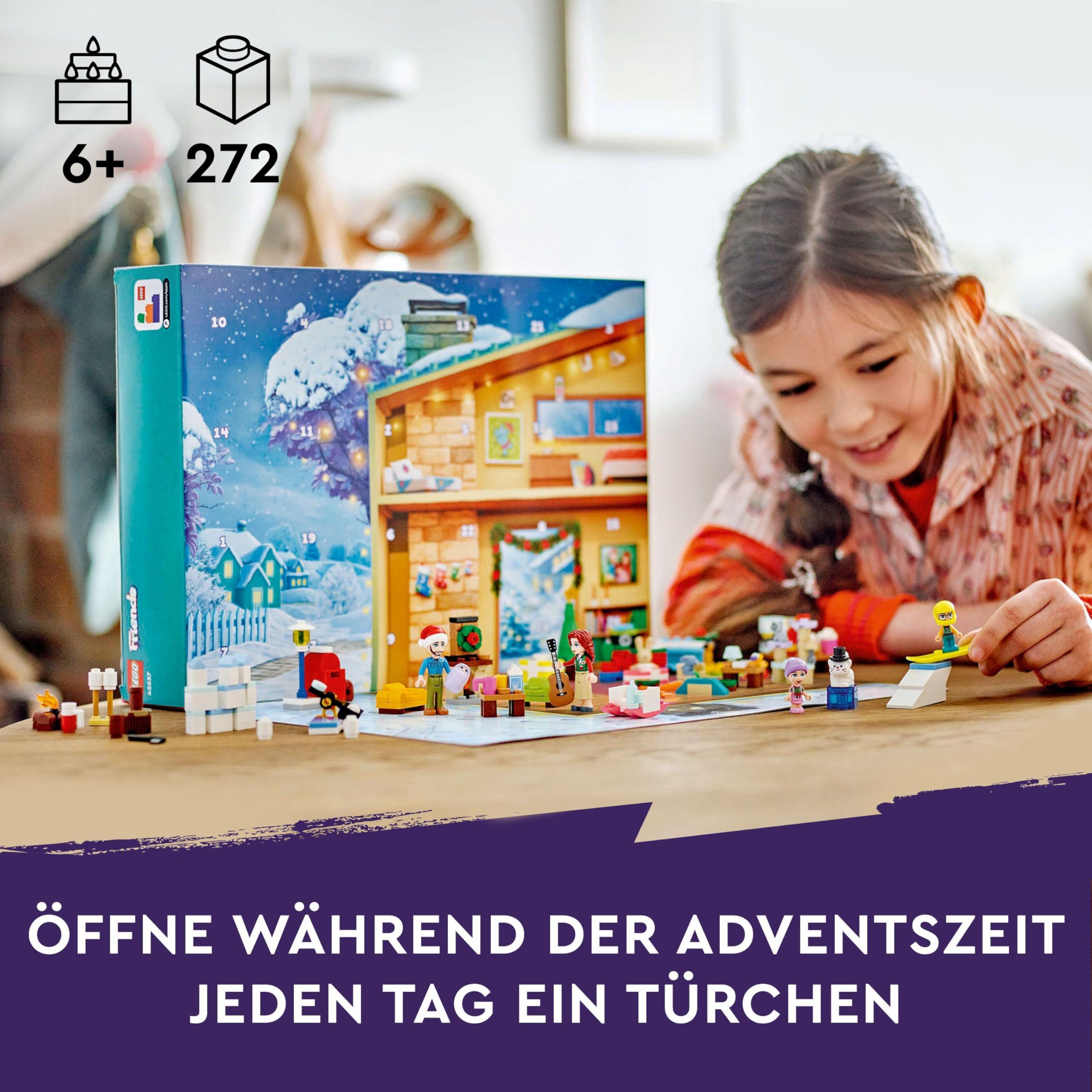 LEGO Friends Adventskalender 2024, vorweihnachtliches Kinderspielzeug mit 5 Charakteren und 3 Tieren, Lernspielzeug, Geschenkidee für Mädchen und Jungen ab 6 Jahren, Geschenk zu Weihnachten 42637