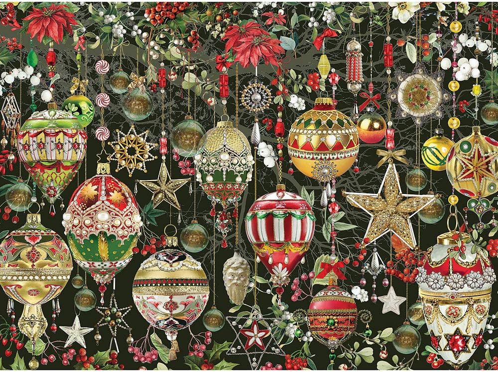 Bits and Pieces – 1000 Piece Jigsaw Puzzle for Adults – Christmas Ornaments - Holiday Tree Decoration Flowers Stars Winter Jigsaw Puzzle by Artist Barbara Behr, Completed Puzzle Size: 20" x 27"
