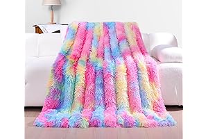 KANKAEU Rainbow Faux Fur Throw Blanket