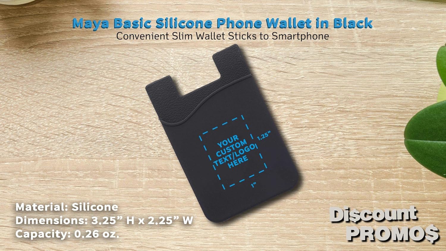 DISCOUNT PROMOS 10/50/100 Maya Basic Silicone Phone Wallets Set - Customizable Text, Logo - Strong Adhesive, Standard Size, Card Holder - Black