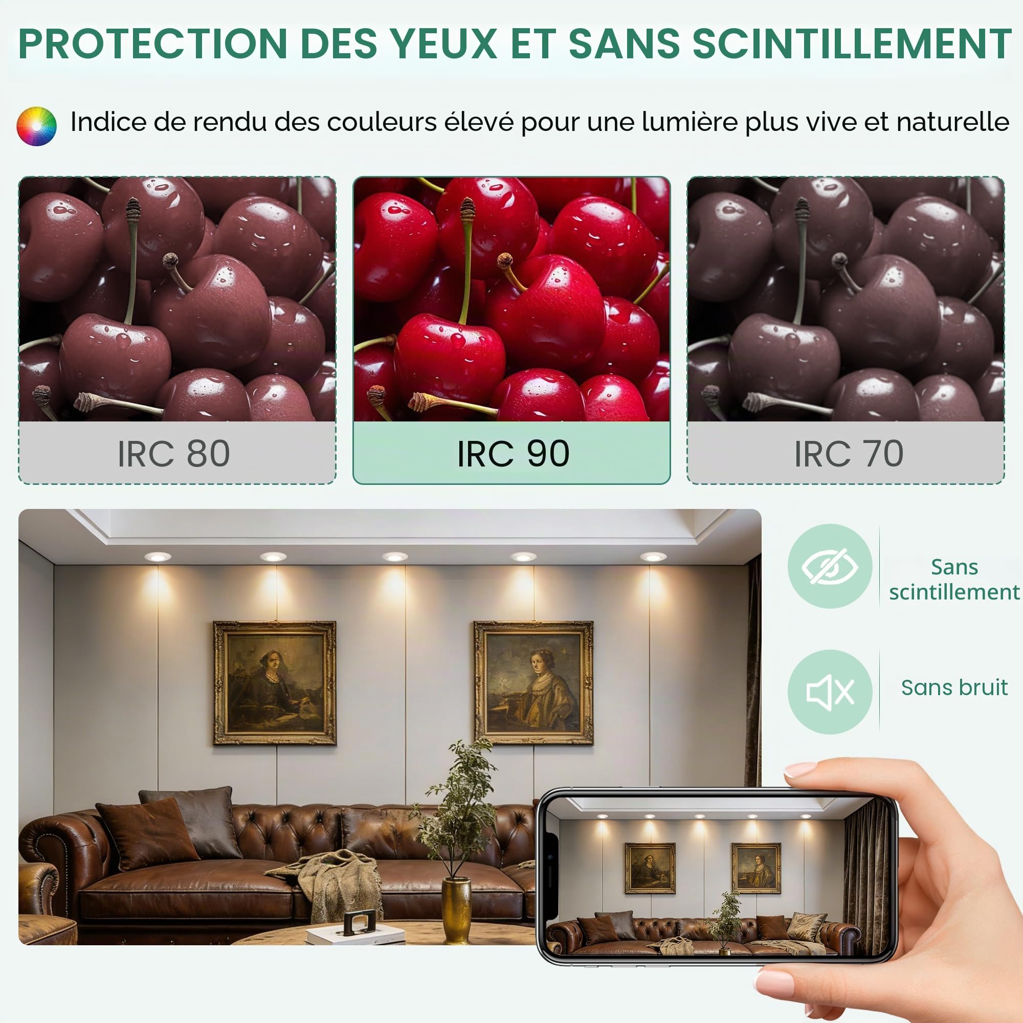 Spot LED Encastrable Dimmable 220V, 5.5W 600LM IP44 Spots LED Encastrable Extra Plat 68mm, 45° Orientable Spots de Plafond Blanc Chaud 2700K Spot Salle de Bain, Blanc Lot de 6