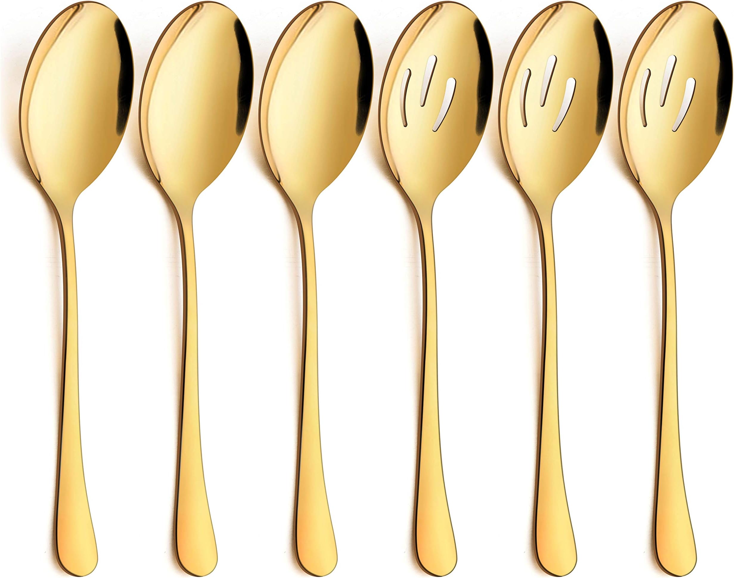 6-Piece Gold Serving Spoons, Stainless Steel Gold Slotted Spoons, Serving Utensils for Party Buffet Restaurant Banquet Dinner Catering, 8 3/4 Inch, Dishwasher Safe