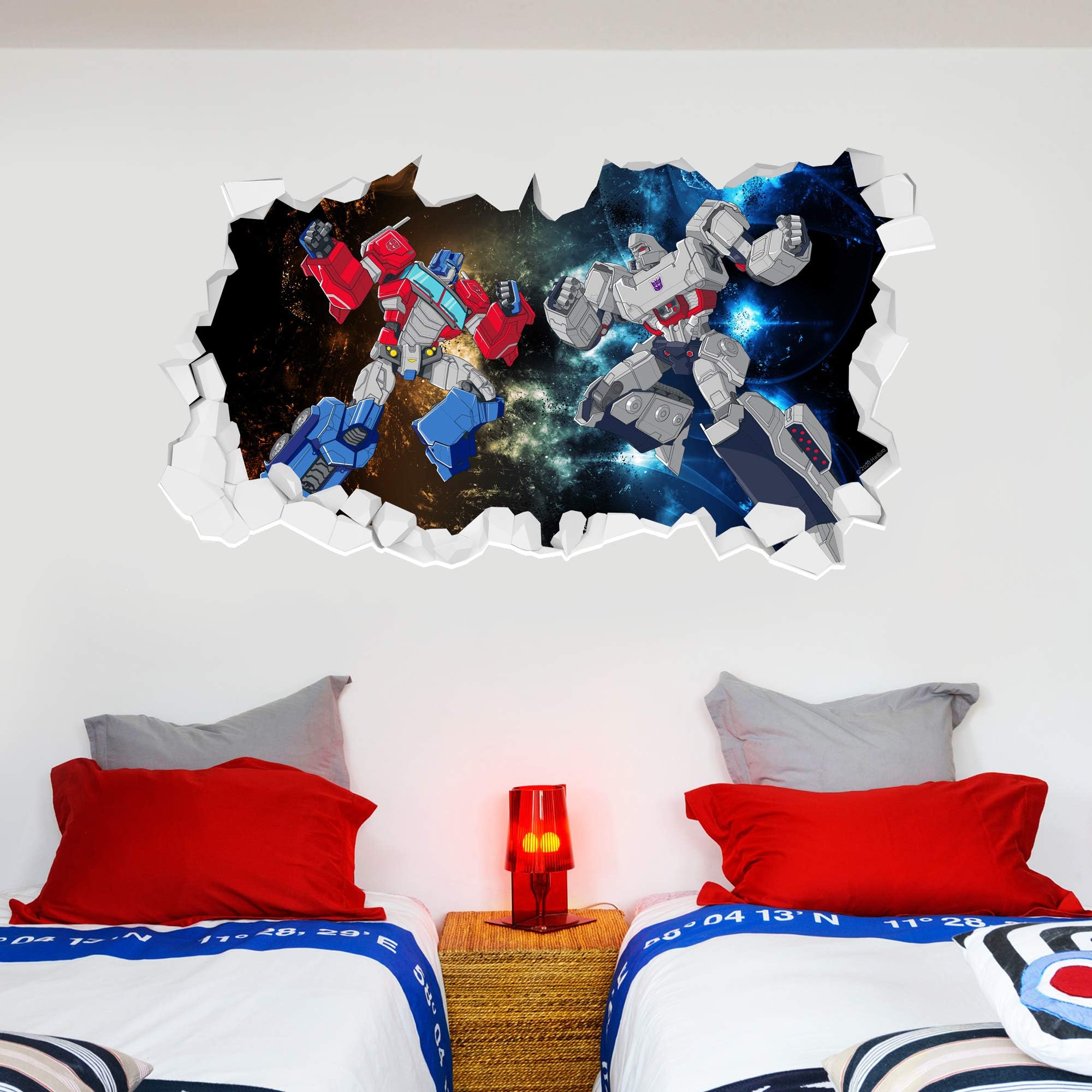 Transformers Wall Sticker - Optimus Prime Megatron Face Off Broken Wall Decal Vinyl Art Mural Kids Bedroom Gift (60cm Width x 30cm Height)