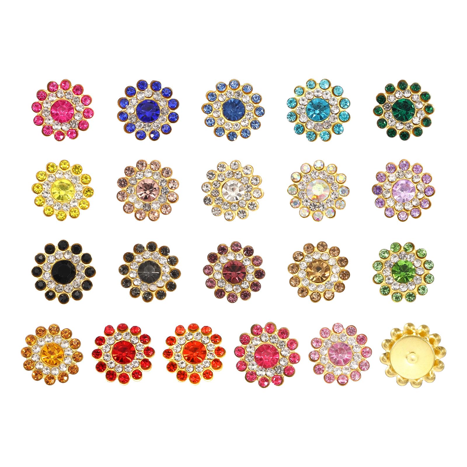 YELARXI 150Pcs 14mm Sew on Flower Rhinestones Crystal Glass Gems, Flatback Claw with Metal Base Crystals for Sewing Clothes Shoes Jewelry Belt Accessories, Mixed Colors