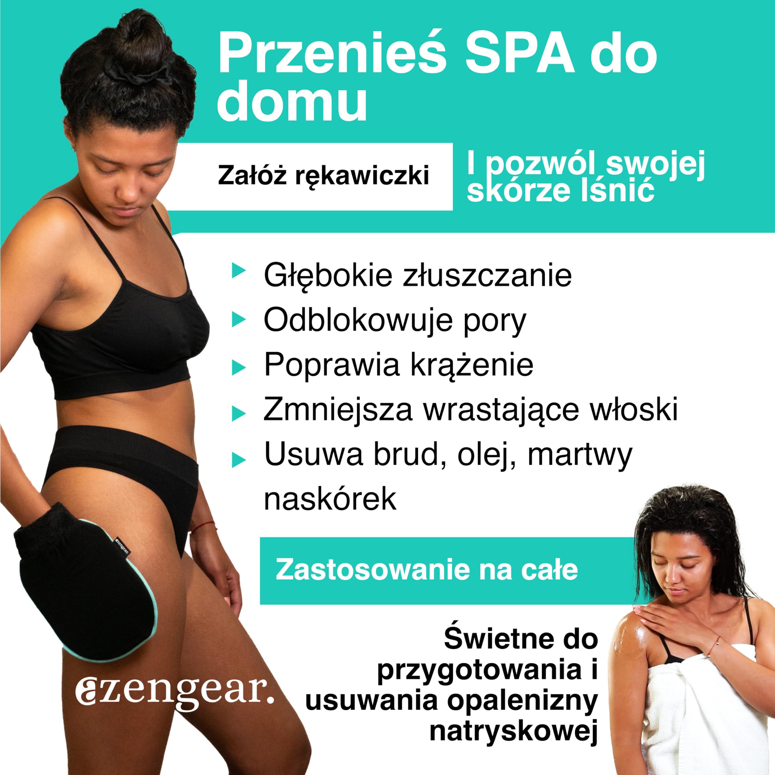 aZengear Rękawica do złuszczania (para), głębokie oczyszczanie koreańskiej rękawicy do kąpieli i prysznica - usuwanie martwego naskórka, usuwanie opalenizny natryskowej, rogowacenie, Czarna