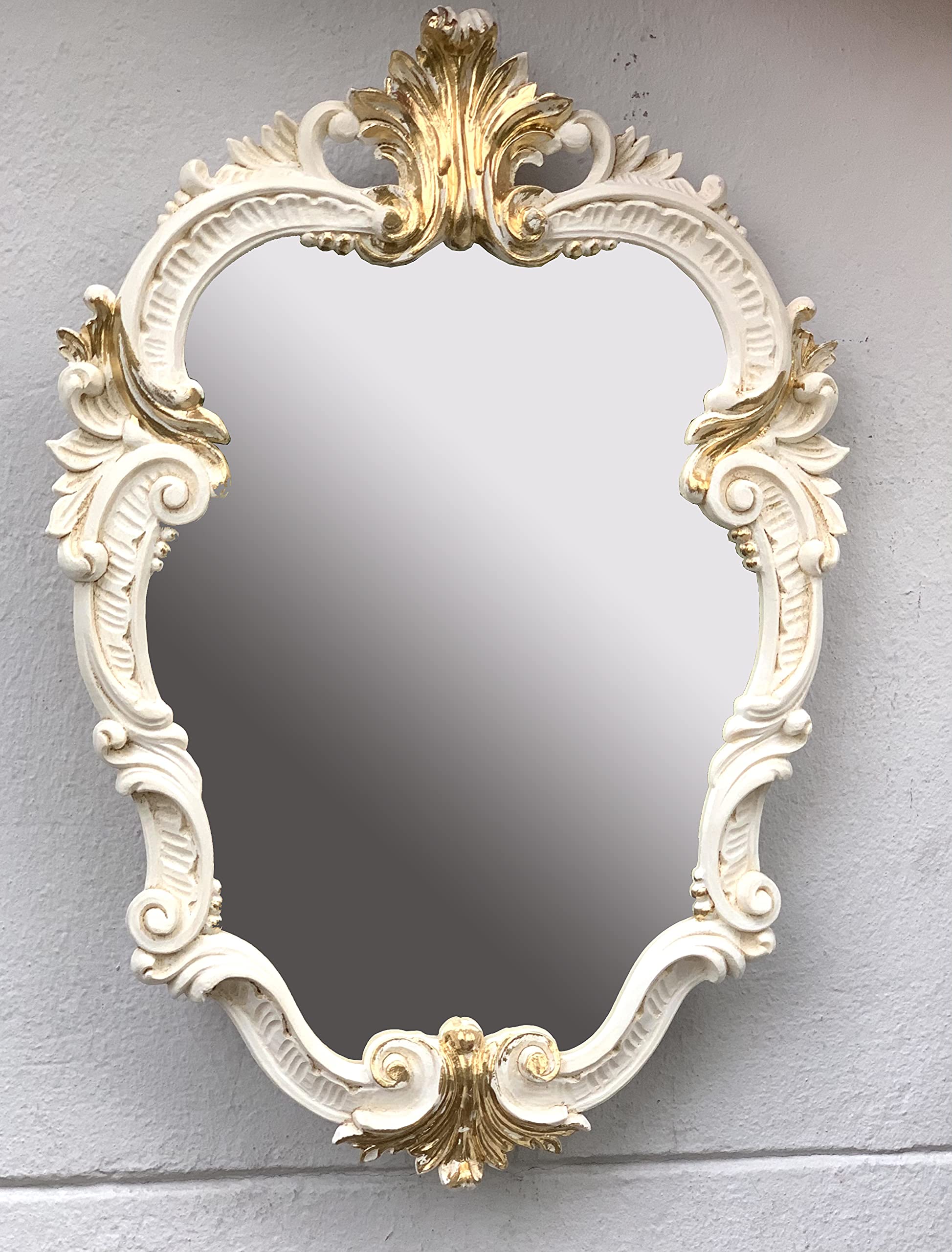 Specchio Da Parete Ovale Dualcolor Nero/Bianco – Stile Barocco Rokoko, 45x38 Cm, Cornice In MDF, Made In Italy