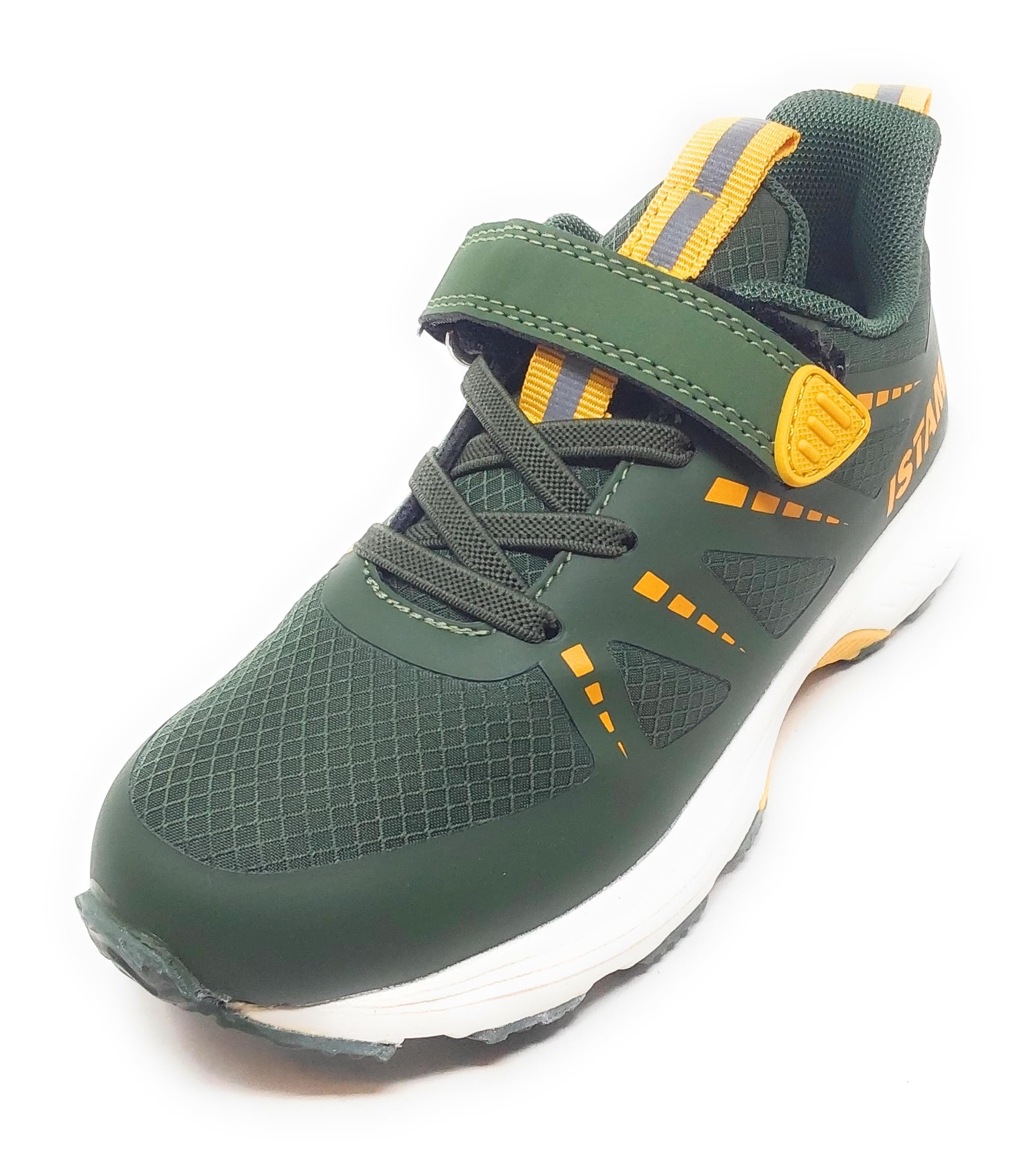 Sportschuh Modell IMAA3805 grün gelb mit elastischen Schnürsenkeln und Klettverschluss