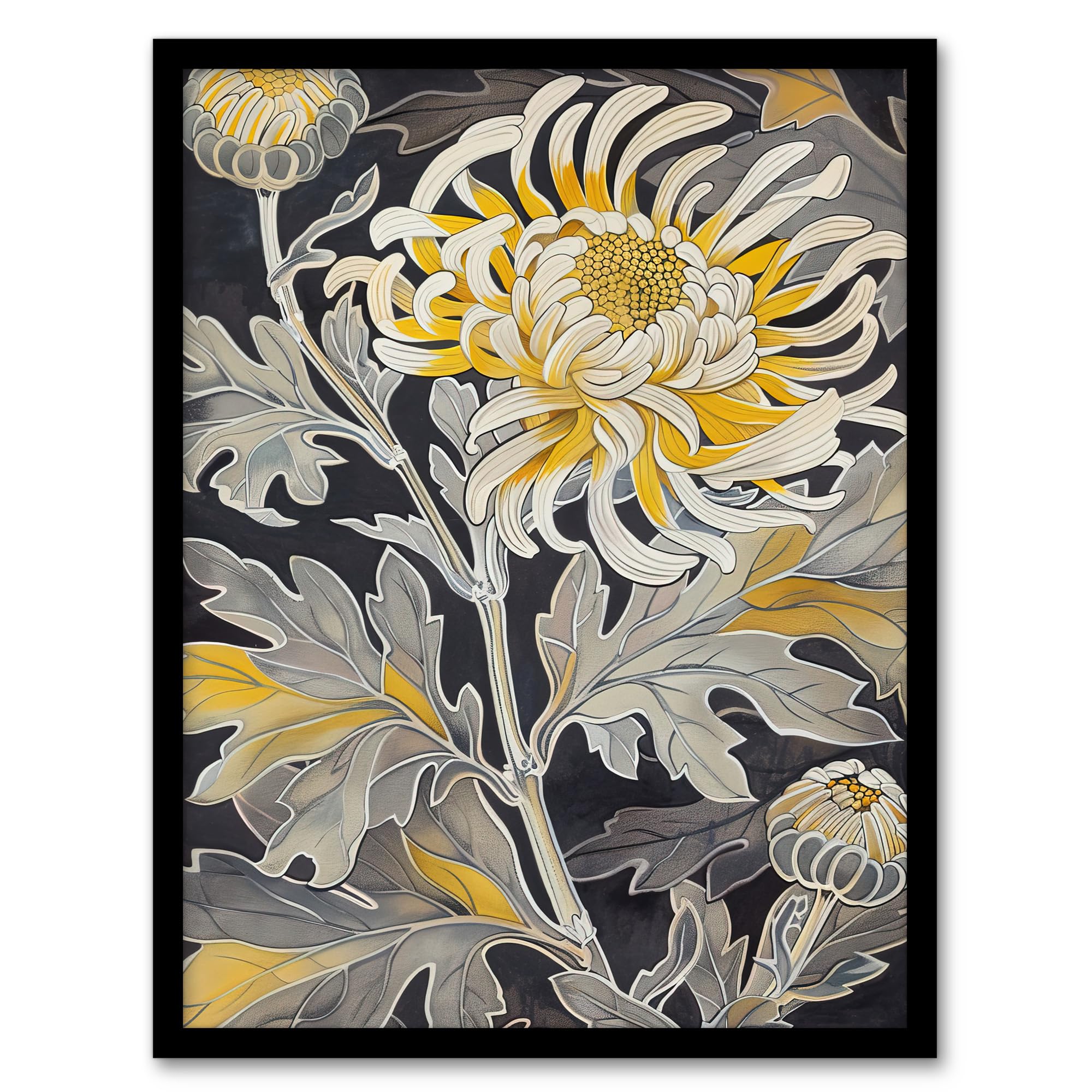 Yellow Chrysanthemum Flower Detailed Artwork Wall Art Poster Print