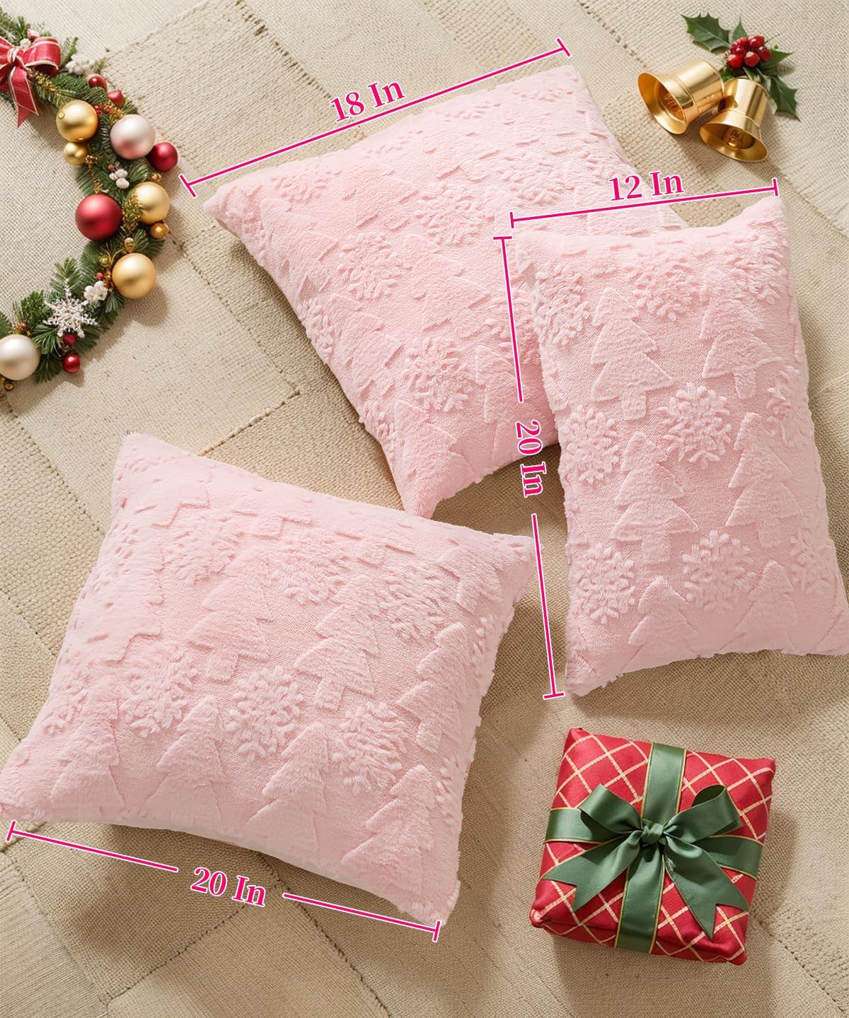 Christmas Pillow Covers 18x18 inch Set of 2,Christmas Tree Faux Fur Luxury Throw Pillow Covers Pink Cute Soft Plush Pillow Case for Cough Sofa Holiday Festivals Winter Home Decor - Image 8