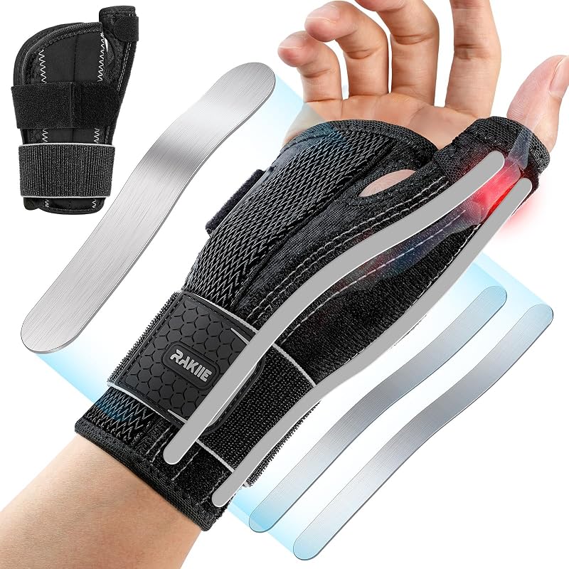 Rakiie Thumb Brace Wrist Support Right Hand S/M Gray | Flexible night splint for carpal tunnel, arthritis pain relief, tendonitis, De Quervain's tenosynovitis