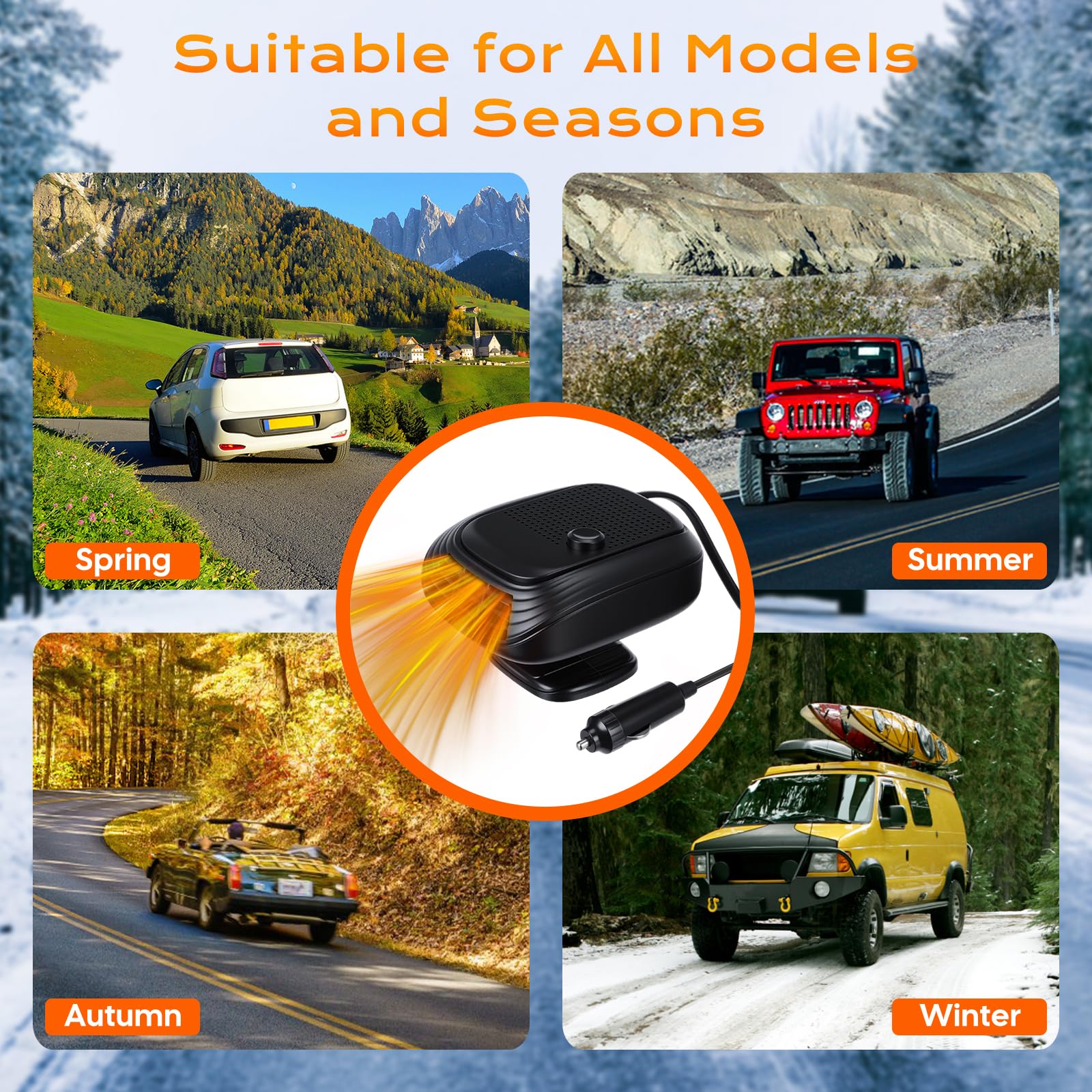 Riscaldamento Auto 12V Riscaldatore Auto Stufetta per Auto Portatile Sbrinatore Parabrezza per Ventola Raffreddamento Ruotabile a 360° Termoventilatore Riscaldatore per Auto Camion Barca