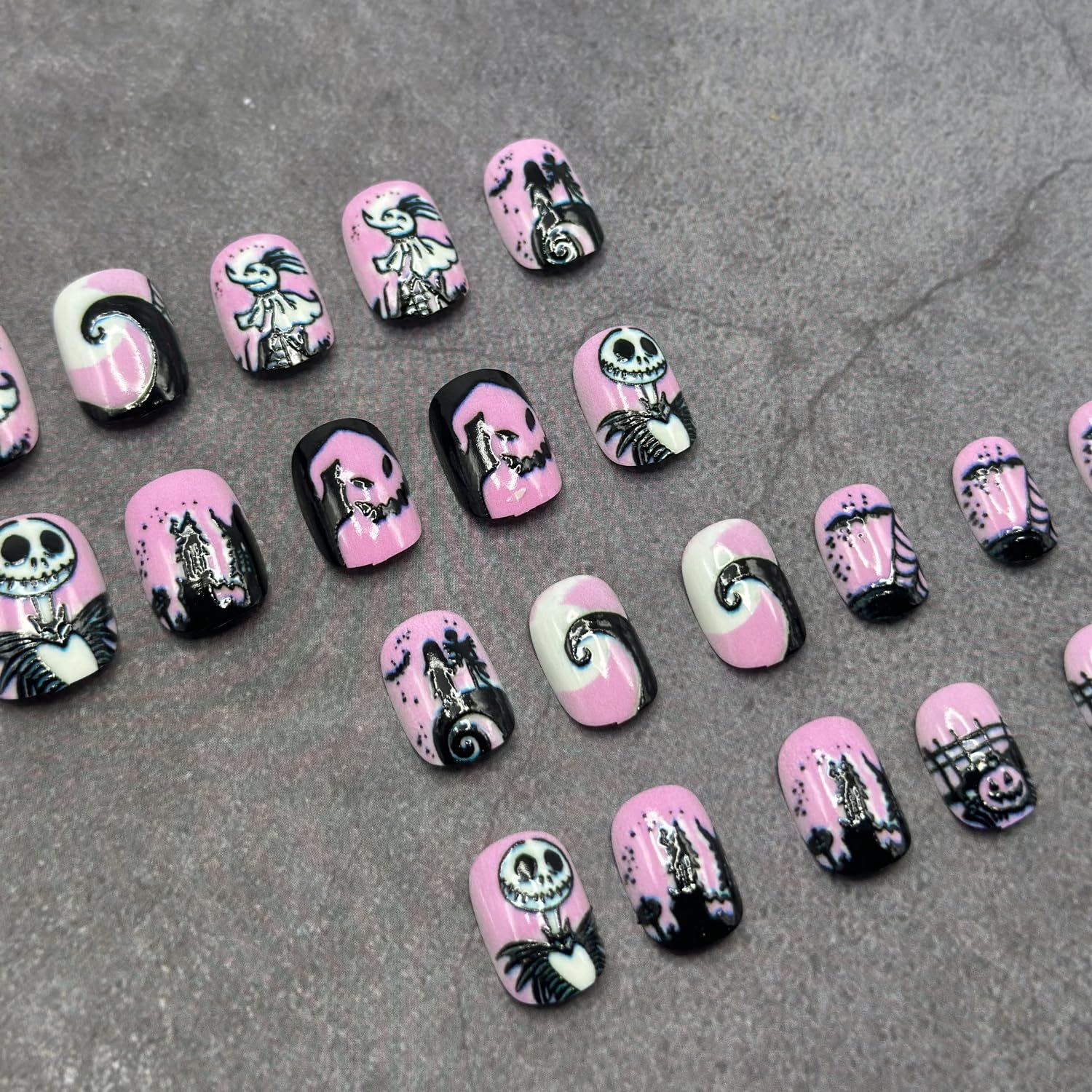 Halloween Press on Nails French Tip Almond Fake Nails Terror Blood False Nail with Acrylic Glue on Nails Medium Artificial Nails Glossy Reusable Halloween Stick on Nails for Women DIY Manicure 24 Pcs: Style 3