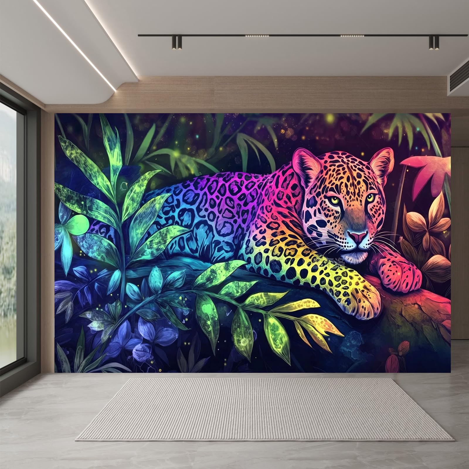 Carta da parati effetto 3D Leopardo 366x 254 cm Murale Non Tessuto Colorato Astratto Animale Fotomurale Stampa HD Moderna Poster Per Soggiorno E Camera Da Letto Design 1M3676