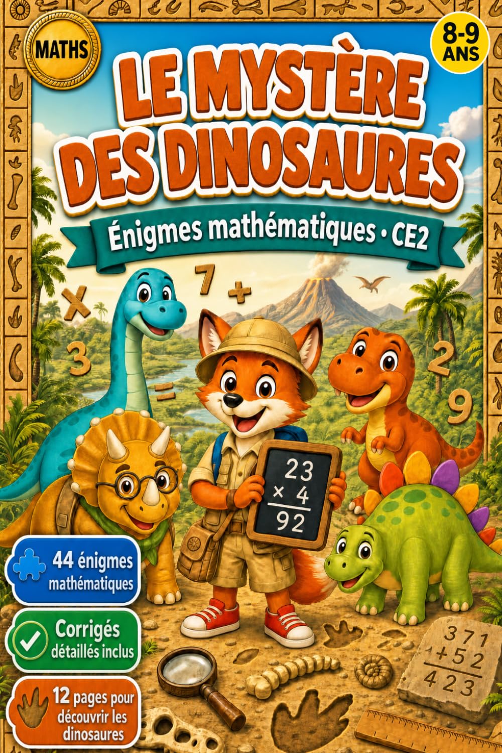 Le Mystère des Dinosaures - Énigmes mathématiques CE2: Cahier de jeux et d'exercices de maths pour réviser en s'amusant — Nombres, calcul, addition, ... mesures, géométrie, logique — 8-9 ans - CE2