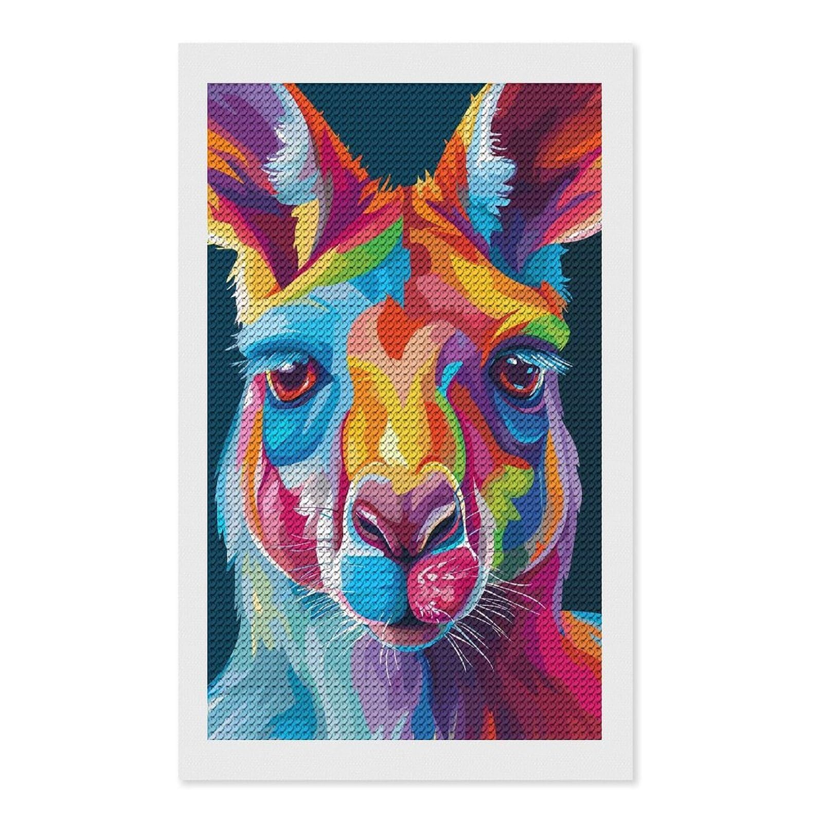 Junmoney Colorful Kangaroo Portrait Diamond Art Kit 12"x20", Vintage Style Decor, Stress Relief Craft, Decor Project, Relaxing DIY, Creative Hobby