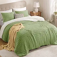 downluxe Conjunto de edredom Queen fofo de lã de ovelha e lã bufante - verde claro, conjunto de cama quente super macio para o inverno (1 edredom, 2 fronhas)