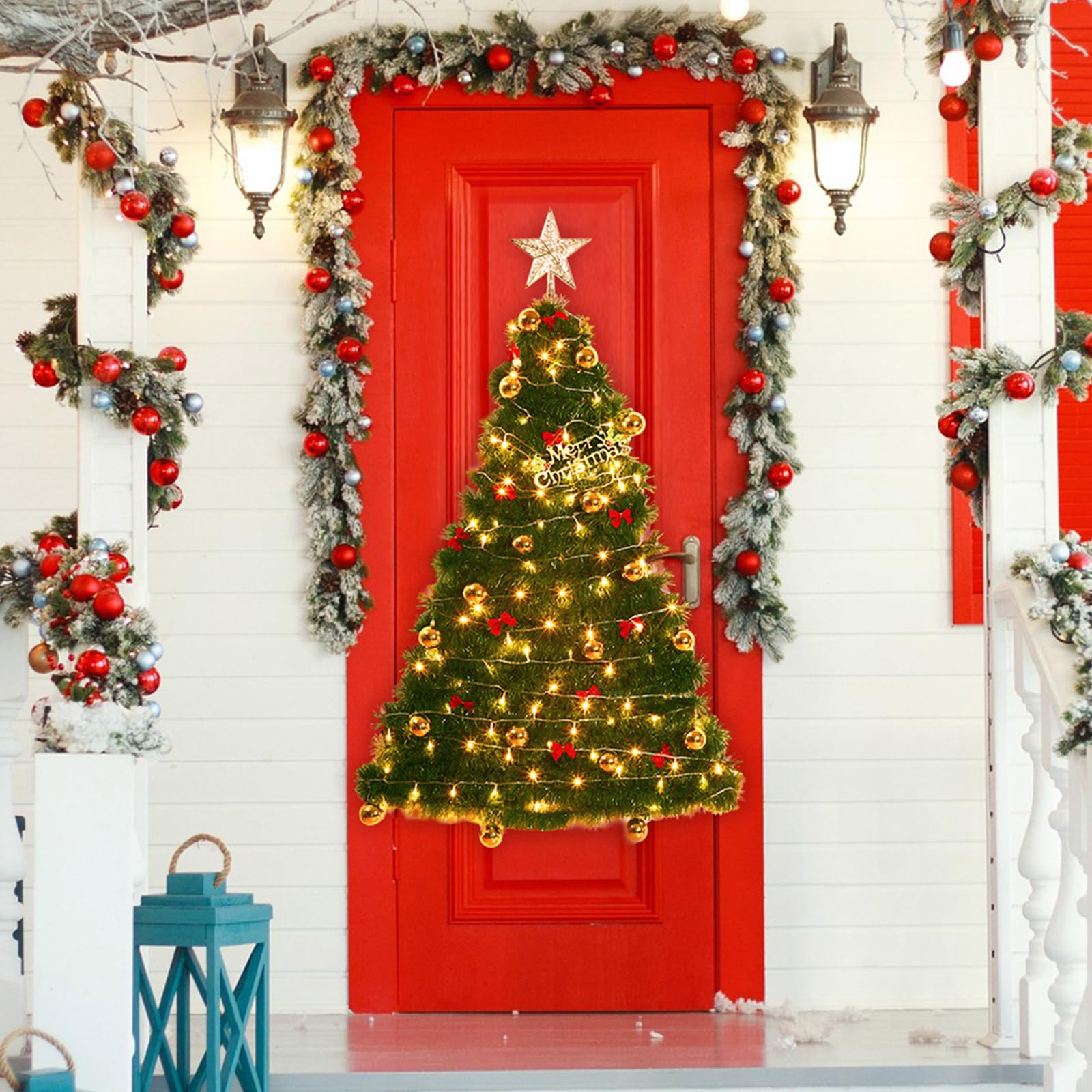 Hungdao Lot de 93 sapins de Noël lumineux pré-décorés avec décorations murales à suspendre - 22,9 m