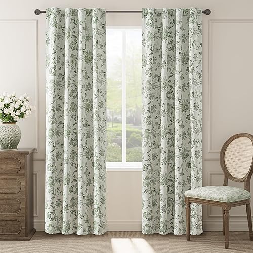 Miniatura 23 de jinchan Cortinas opacas florales para dormitorio, 63 pulgadas de largo, cortinas opacas con estampado de flores, pestañas traseras de campo francés,
