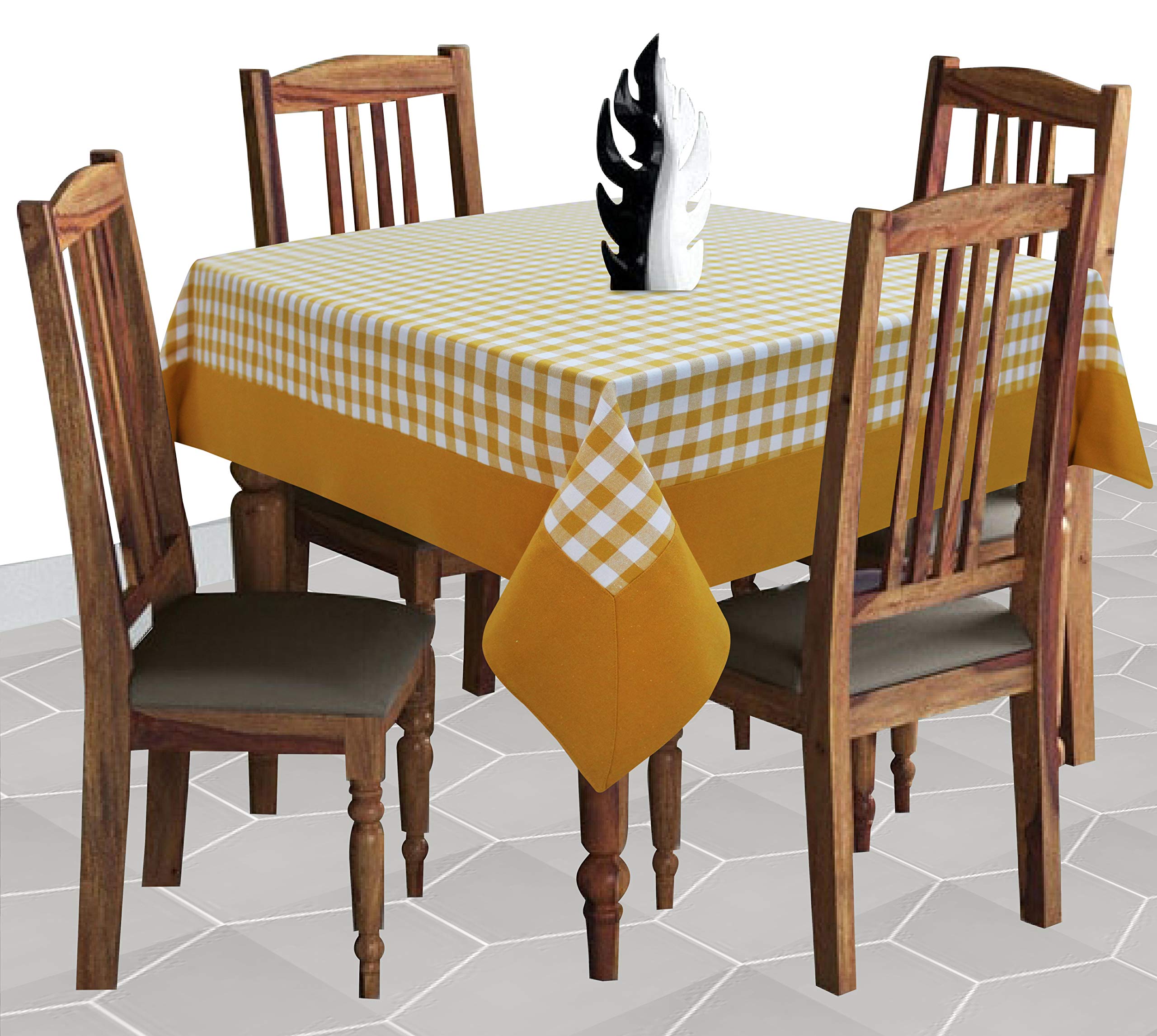 AIRWILL Cotton Checkered Pattern 4 Seater Table Cloth Pack of 1 pc (Yellow)-image-33