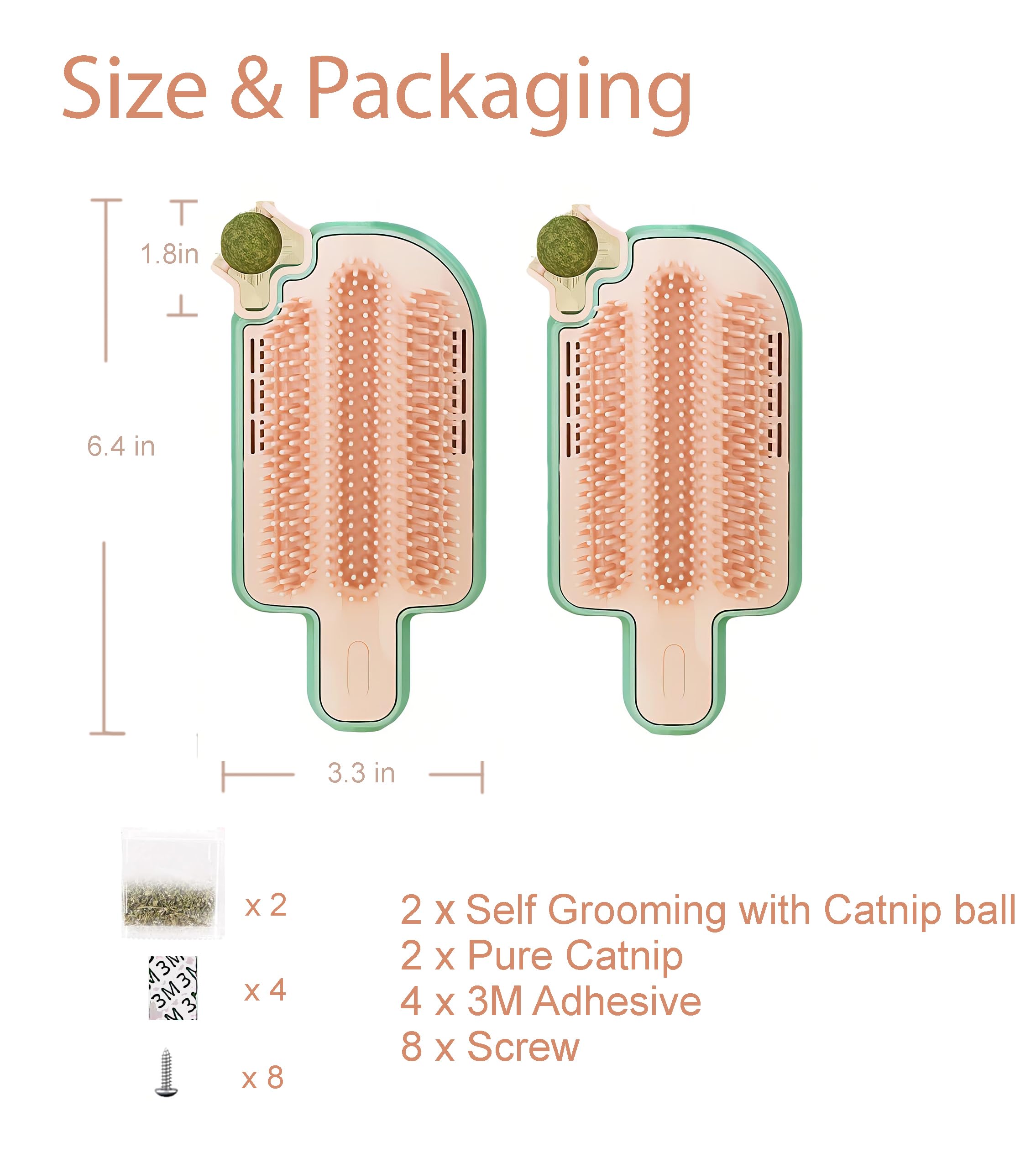 Catnip Toys for Indoor Cats 2 Pack, Stick on Wall Cat Brush with Catnip Ball Toys, 2 in 1 Massage & Self Groomer, Corner Brush - image 6