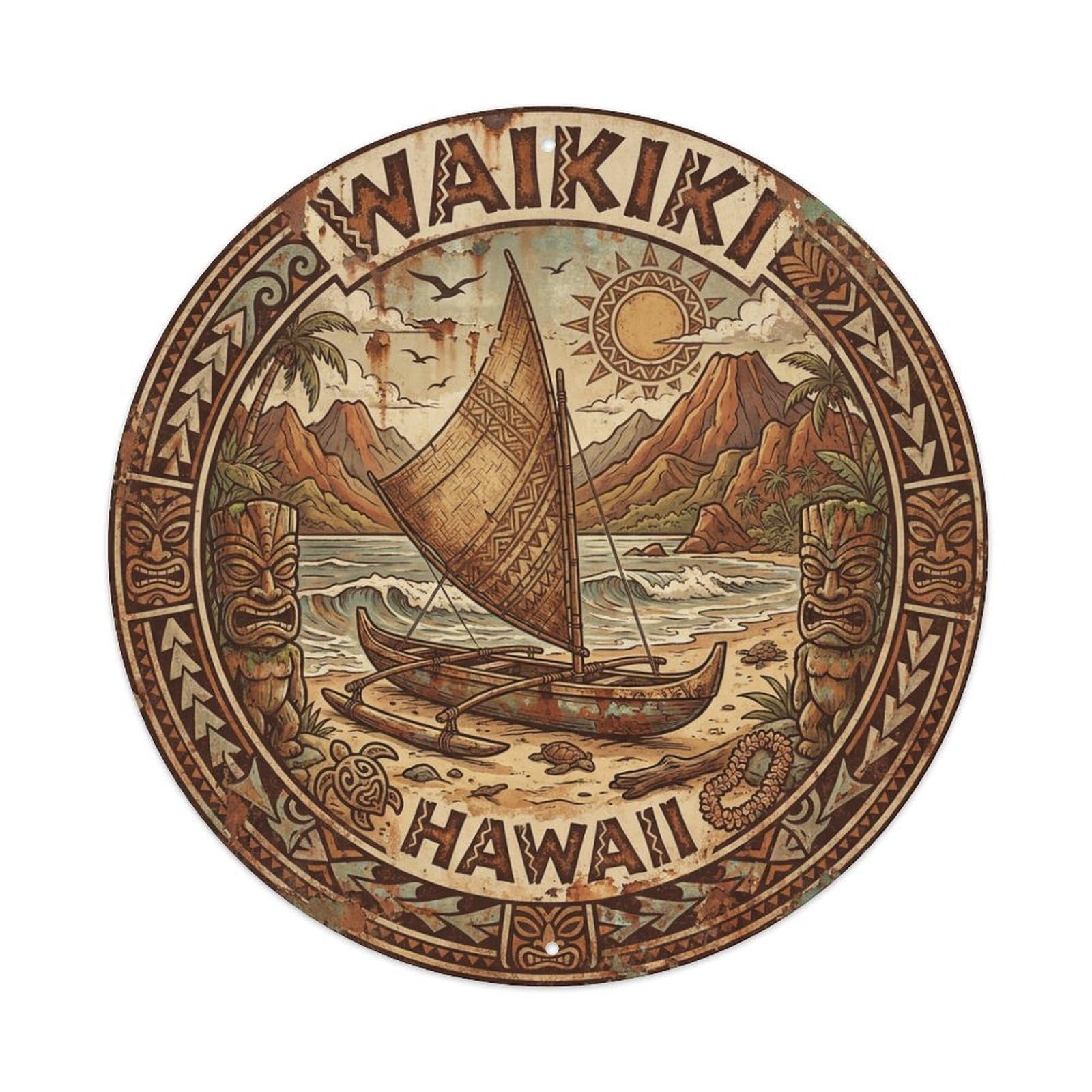 Vintage Travel Waikiki Hawaii Heritage Metal Tin Sign