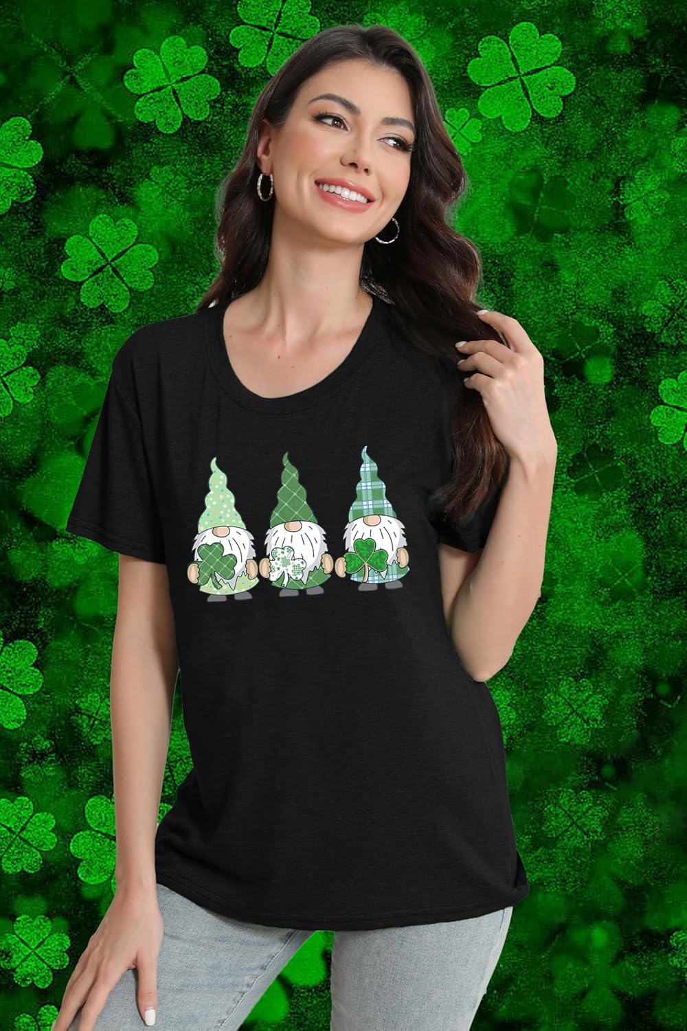 St Patricks Day Shirts for Women Lucky Green Shamrock Print T-Shirts Irish Slainte Tee Tops - Image 3