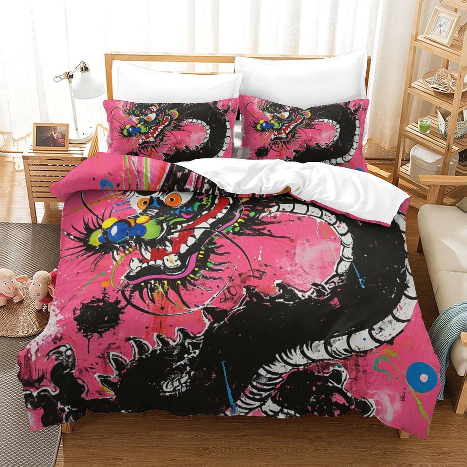 Housse de couette dragon 3D Super King 260x220 cm avec ses deux taies d'oreiller