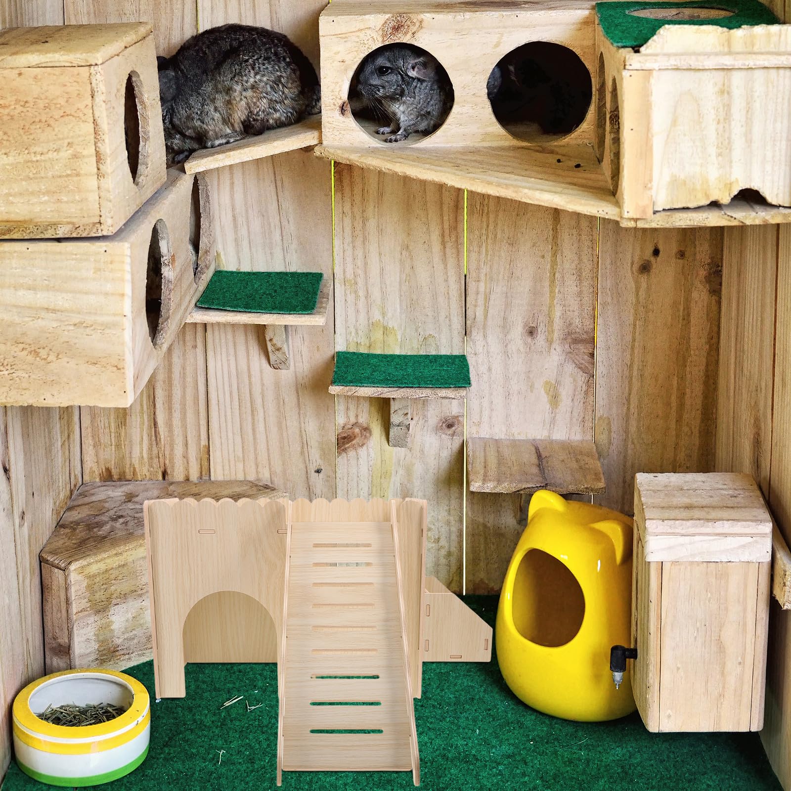 Casa para Cobayas de Madera Diseño de Hierba Hueca, Desmontable y Fácil de Limpiar, Adecuado para Hábitats de Hámsters y Pequeños Roedores