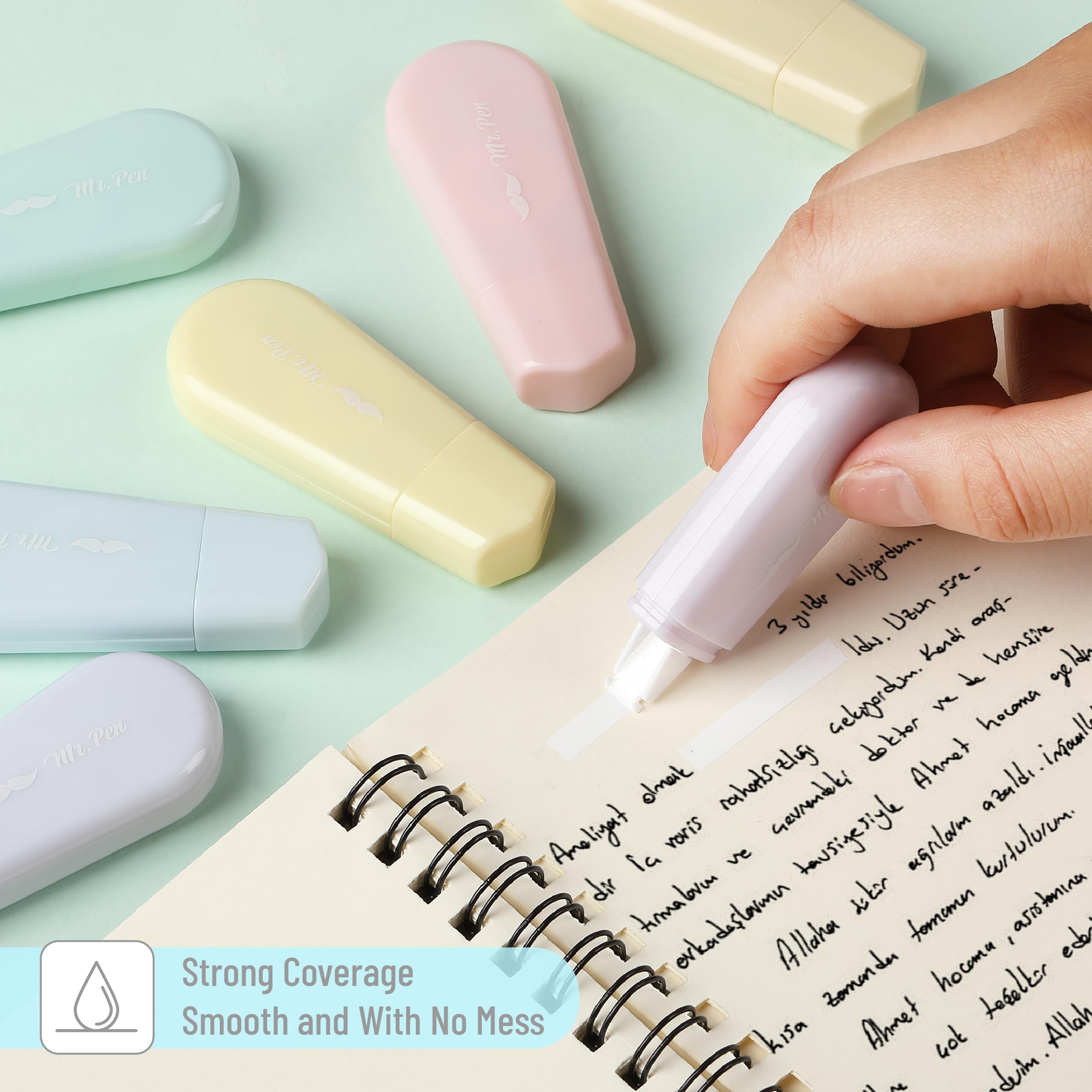 Mr. Pen- Aesthetic Correction Tape, 0.2" x 197", 12 pcs, Pastel Colors, Cute Correction Tape, White - Image 4