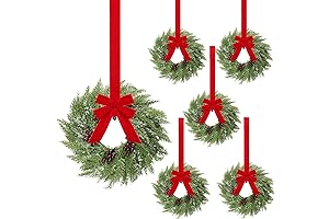Set of 6 Christmas Window Wreaths with Red Ribbon