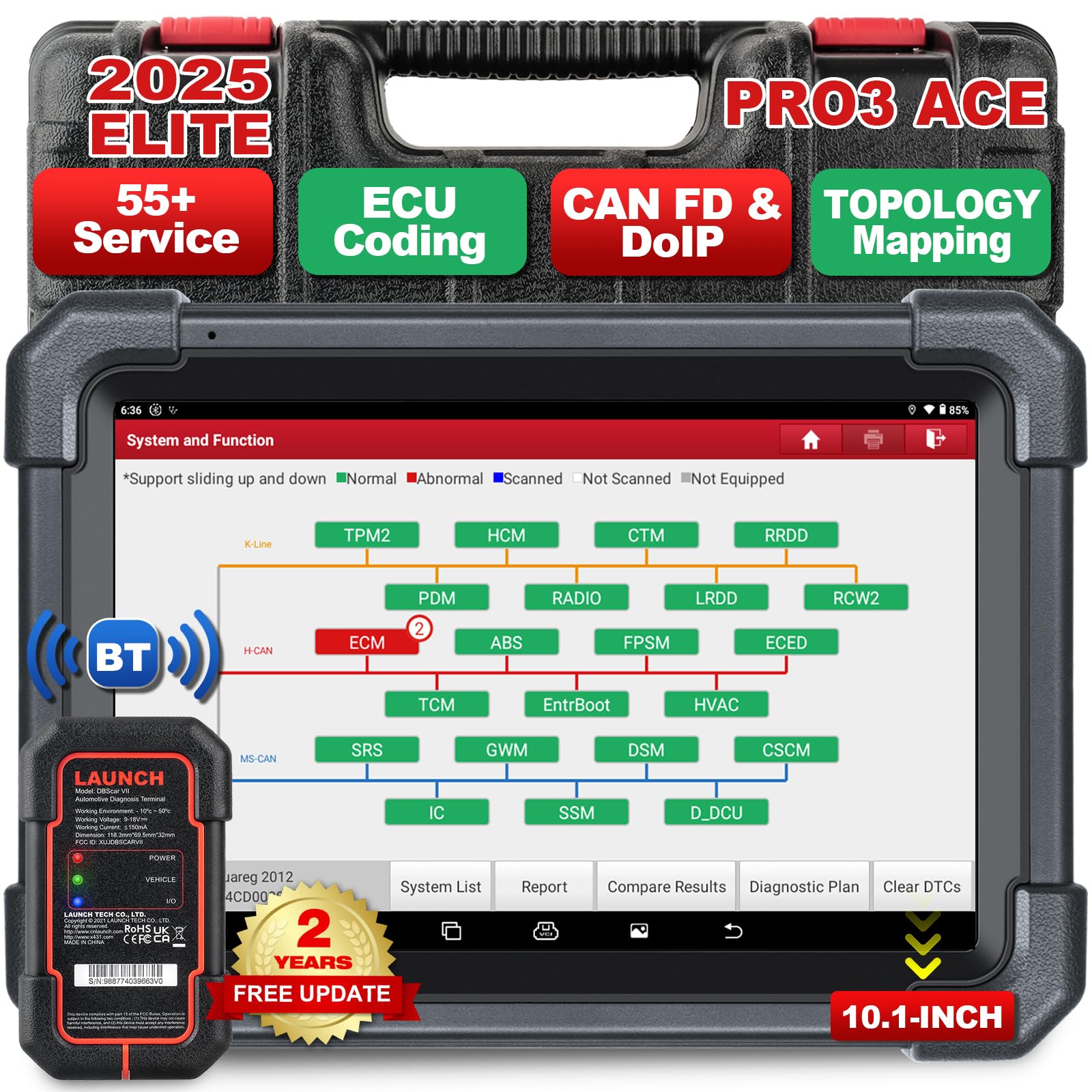 LAUNCHX431 PRO3 ACE 2025 Upgraded Bidirectional Scan Tool with DBSCar VII Connector,HD Truck Scan,OEM Topology Map,Online Coding & 55+ Reset Functions,CAN FD & DoIP,FCA SGW,2-Year Free Update