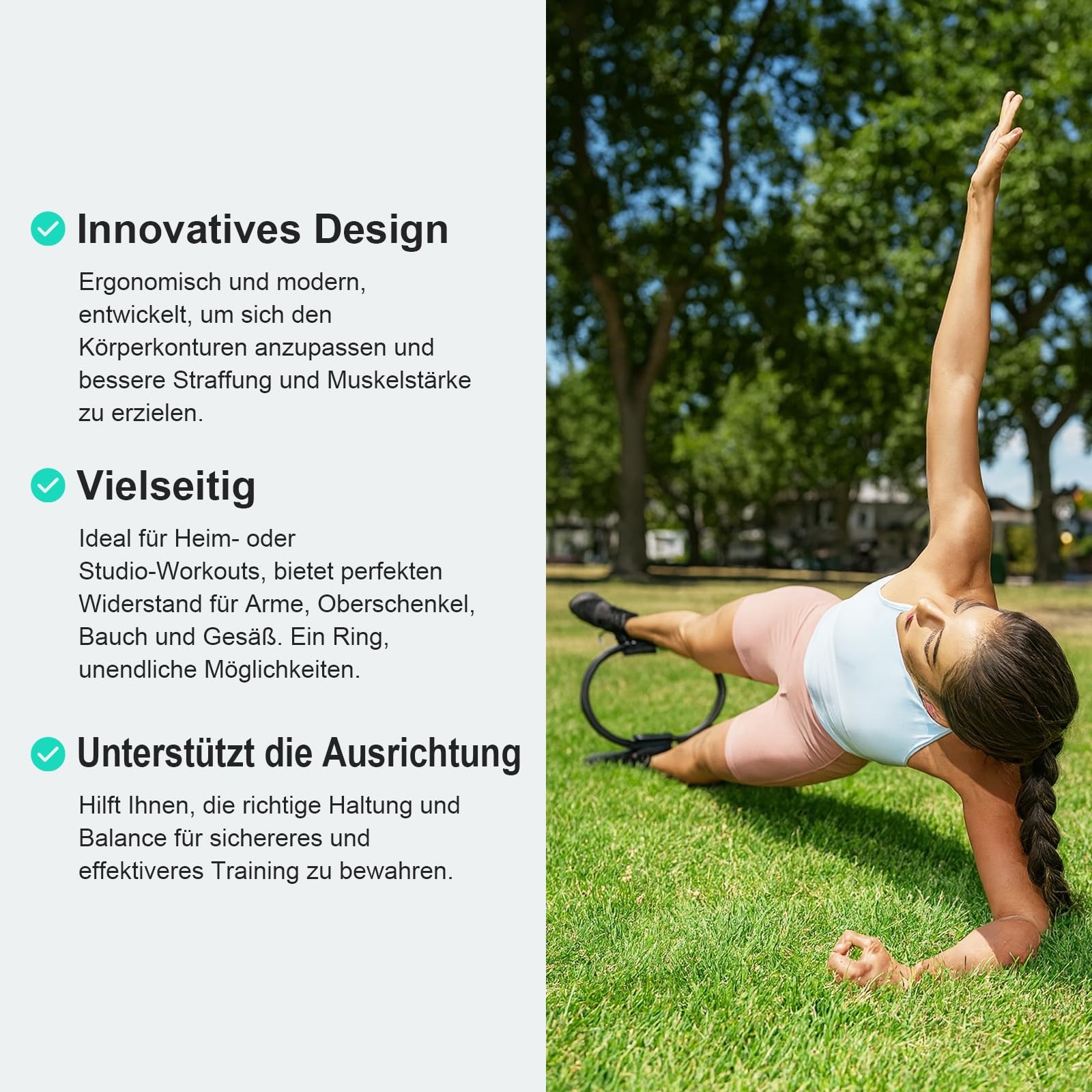 SURFOU Cerchio Pilates Diametro 37 cm, Anello Elastico Resistente con Maniglie Imbottite Antiscivolo, per Yoga e Fitness, Allenamento di Forza e Flessibilità per Cosce e Gambe