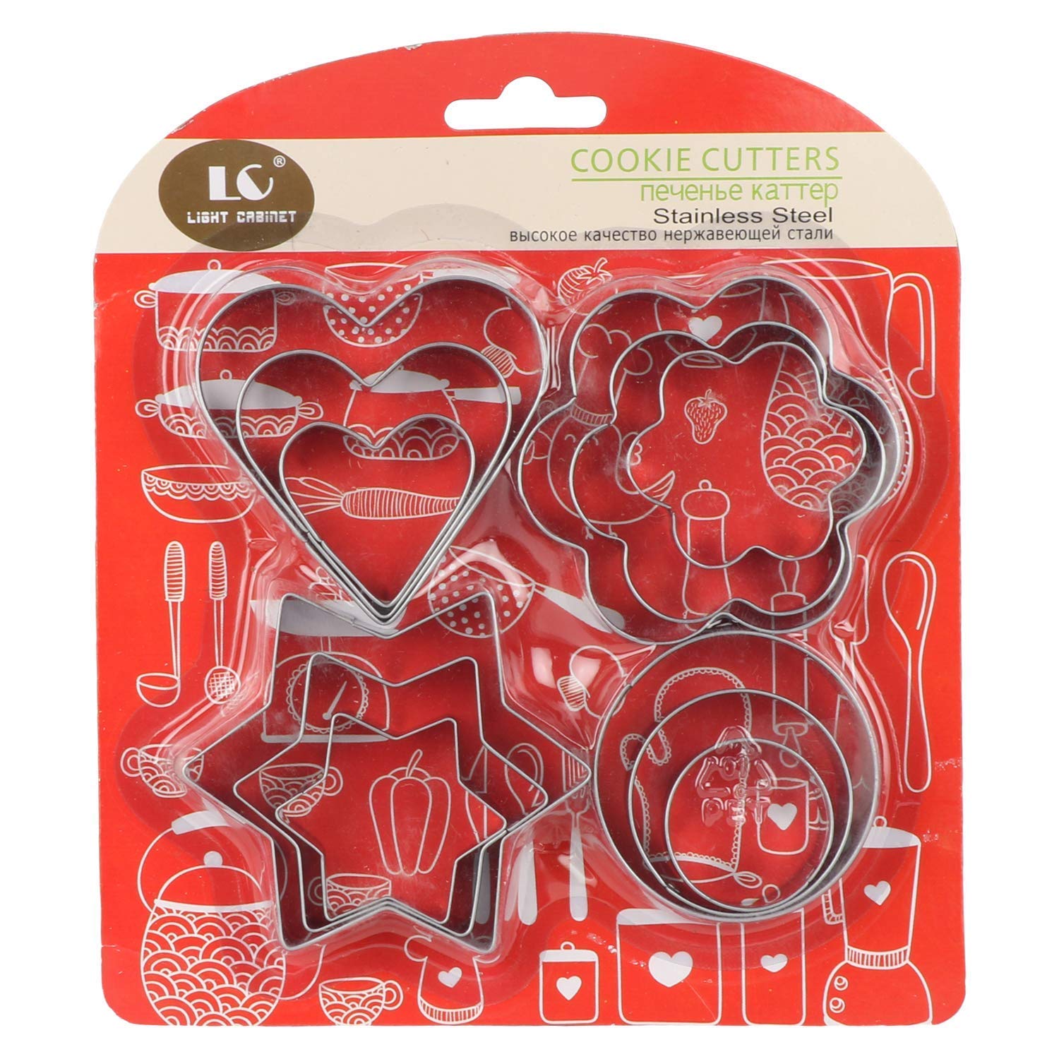 Cookie Cutter Stainless Steel Cookie Cutter with 4 Shape 3 Sizes Heart Round Star and Flower, 12 Pieces