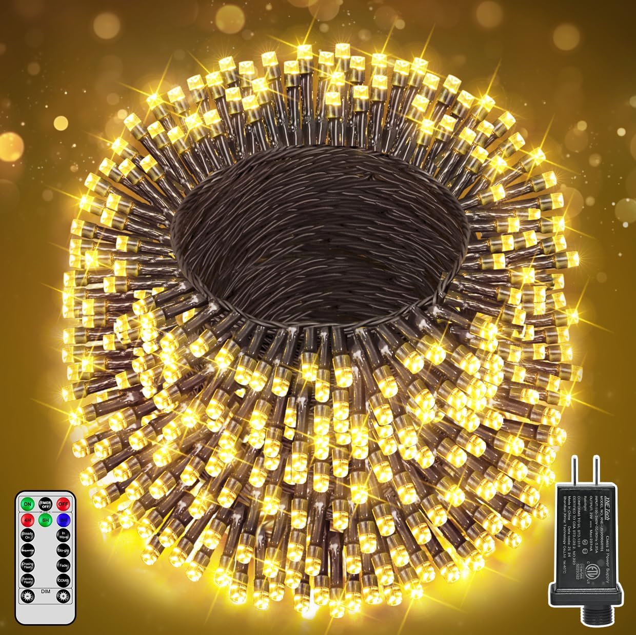 394FT 1200 LED Christmas Lights Outdoor, Warm White Christmas Tree Lights Plug in, 8 Modes Twinkle String Light for Bedroom Wedding Party Ceiling Xmas Home Decorations 394 FT Warm White