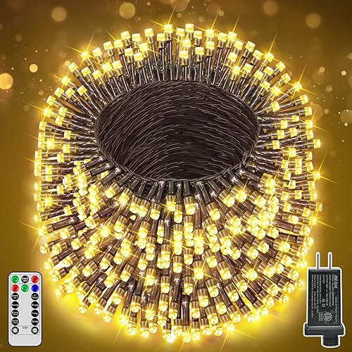 1200 luces LED de Navidad de 394 pies para exteriores, luces blancas cálidas para árbol de Navidad, enchufables, 8 modos de luz parpadeante para