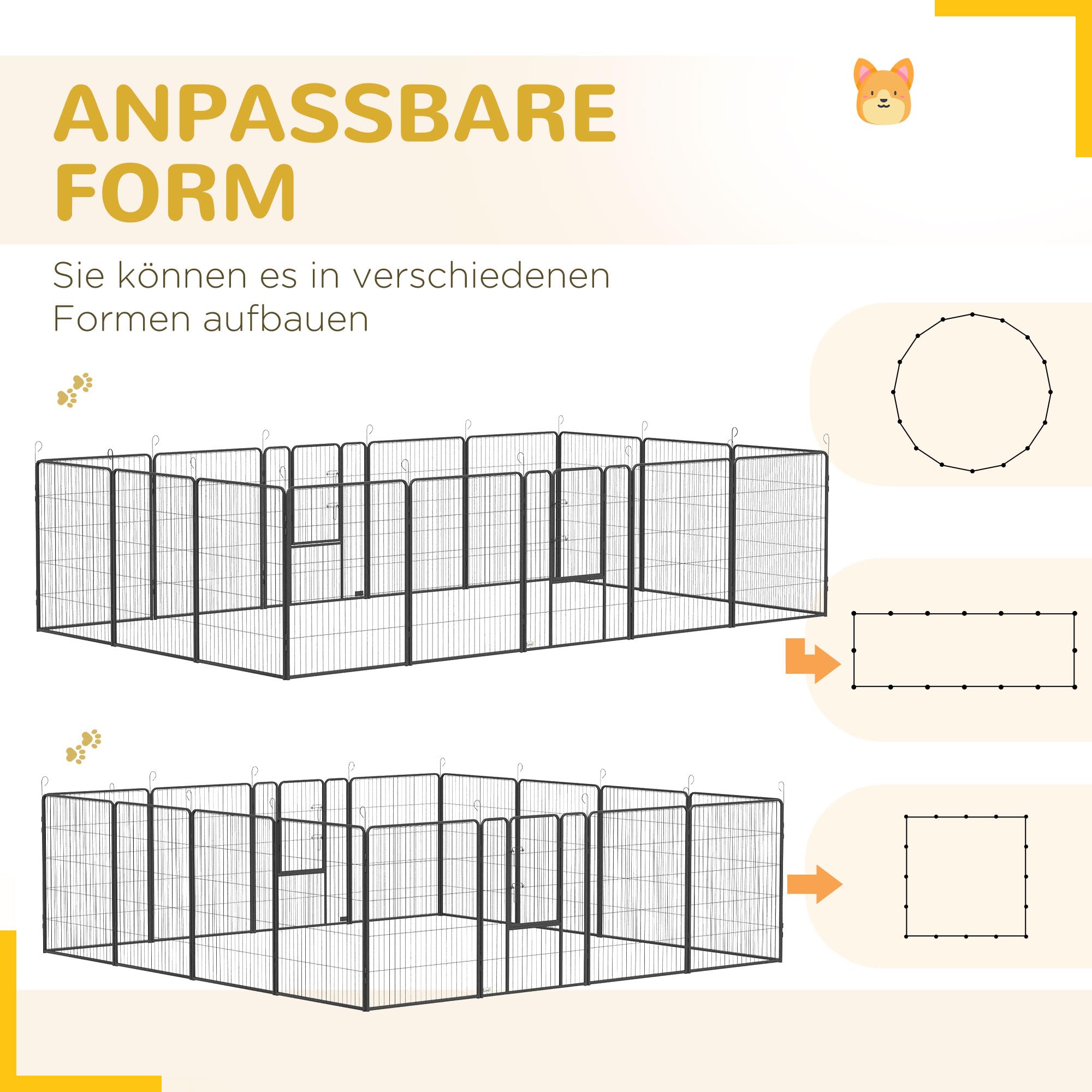 PawHut Parc pour chiot - 16 pièces - 100 cm de haut - Pliable - Avec 2 portes verrouillables - En acier - Pour grands chiens - Pour l'intérieur et l'extérieur - Pour le camping, le jardin, la