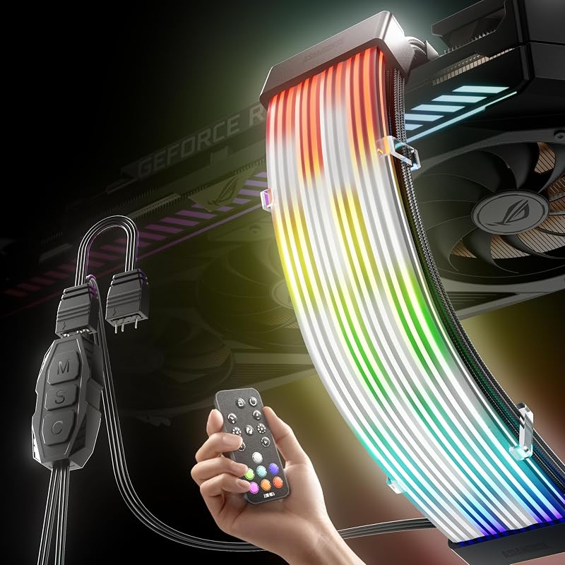 Asiahorse Aurora Pro RGB Cable Cover with 108 Addressable LEDs, RGB Power Cable Cover for Motherboard and GPU/PC Power Supply, 5v 3pin ARGB Sync, Fit for 12+4-Pin/8pin/24pin Power Supply