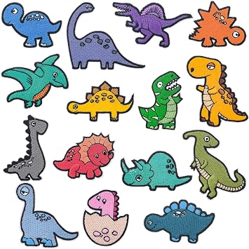 15 PCS Dinosaur Iron on Patch, Dinosaur Embroidery Patches, Iron on Patches Set, Applique Funny Dinosaurs Iron On Embroidered Patch for Clothes Bags Hats T-Shirts Jeans Jackets DIY Accessory