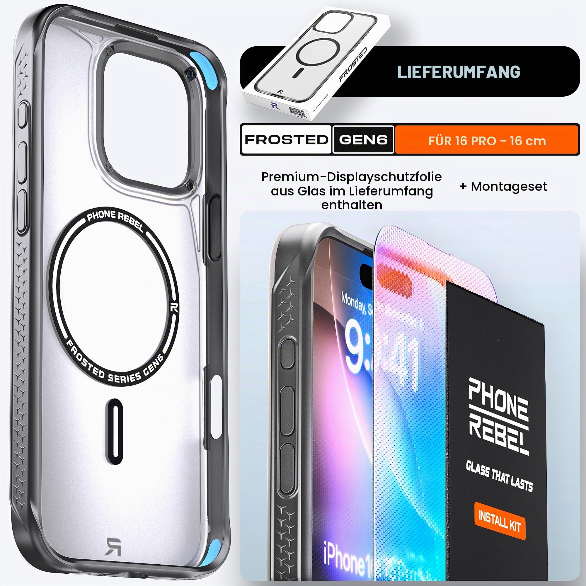 Rebel Transparente Schutzhülle für iPhone 16 Pro [Frosted Series Gen-6], Starke MagSafe-kompatibel, griffige Seiten, durchscheinende Matte Textur, schützende stoßfeste Stoßstangen, Metalllinse und
