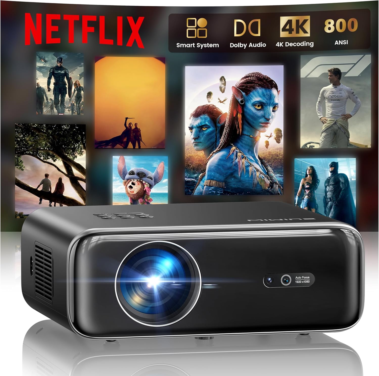 [Netflix-Licensed/4K Supported] Smart Outdoor Projector with WiFi6