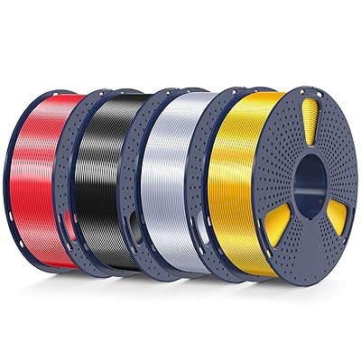 3D Printer Silk Filament, SUNLU Shiny Silk PLA Filament 1.75mm, Smooth Silky Surface, Great Easy to Print for 3D Printers, Dimensional Accuracy +/- 0.02mm, Silk Light Gold+Silver+Black+Red 4KG