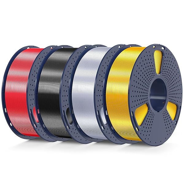 3D Printer Silk Filament, SUNLU Shiny Silk PLA Filament 1.75mm, Smooth Silky Surface, Great Easy to Print for 3D Printers, Dimensional Accuracy +/- 0.02mm, Silk Light Gold+Silver+Black+Red 4KG