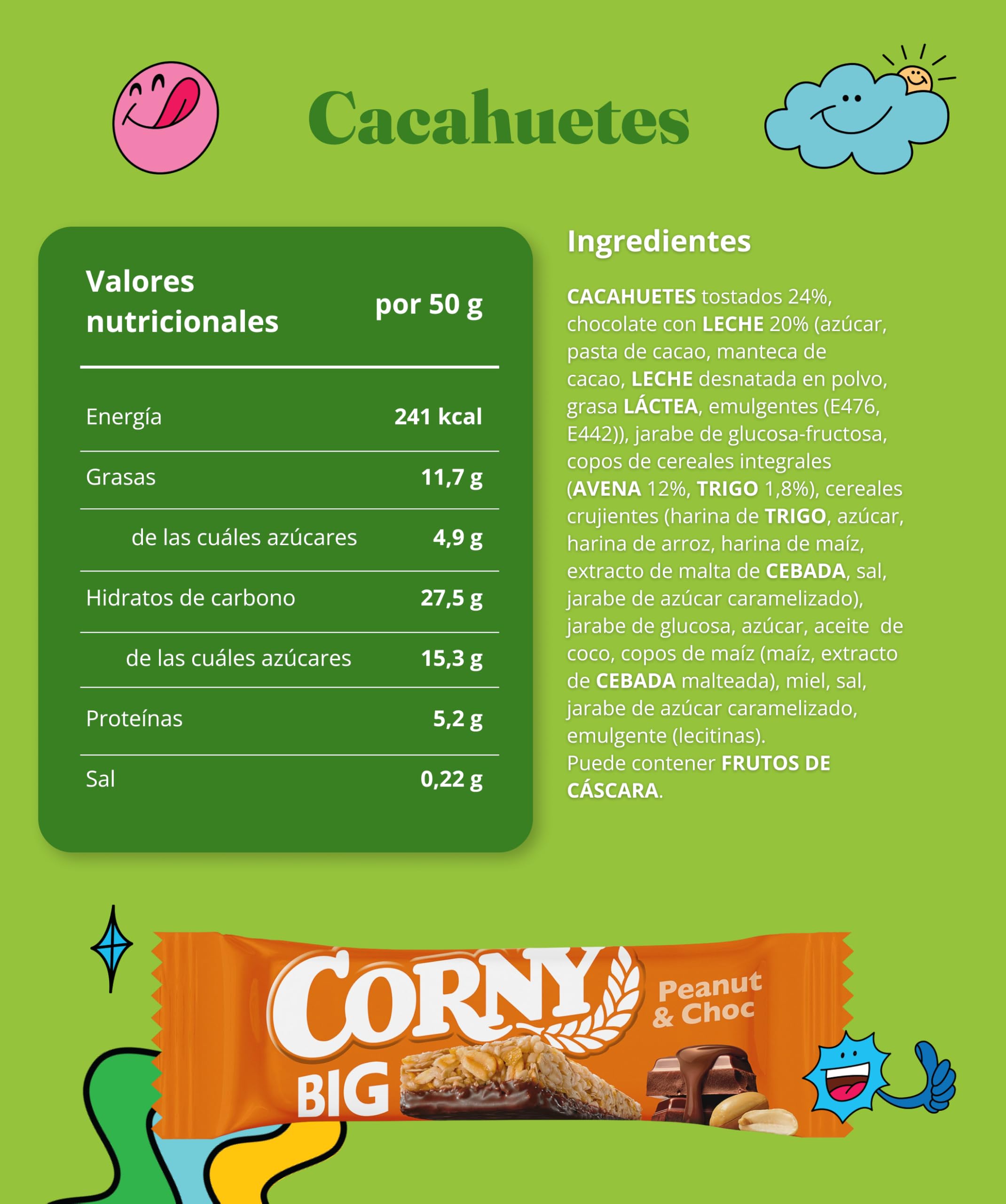 Corny Big Barritas de Cereales con Cacahuetes y Chocolate, 24x50 g