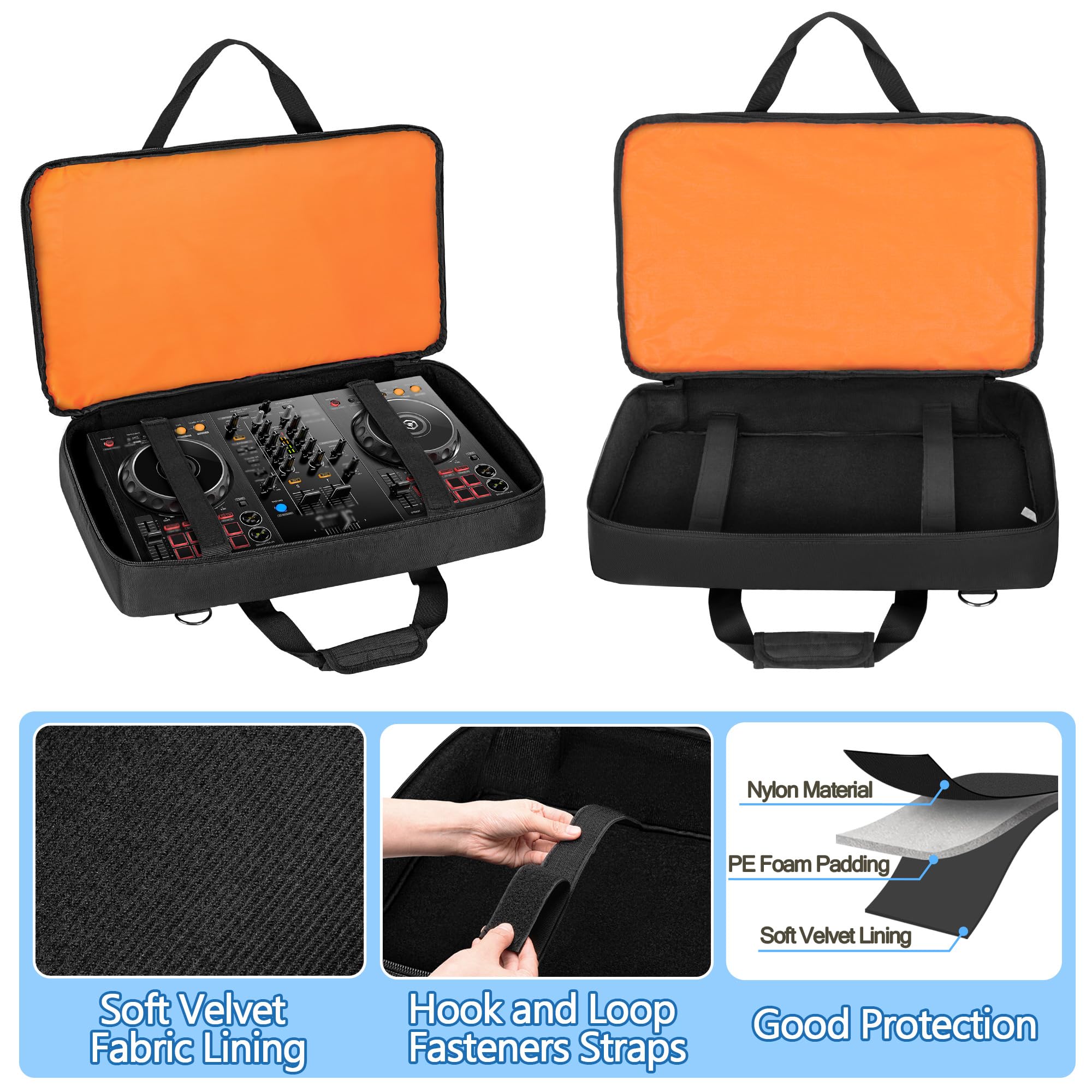 Rexmica Bolsa Acolchada para Controlador DJ, Compatible con Pioneer DDJ-FLX4/DDJ-400/DDJ-SB2/DDJ-SB3, con Compartimento para Ordenador Portátil y Bolsillos para Cables DJ, Auriculares, Accesorios