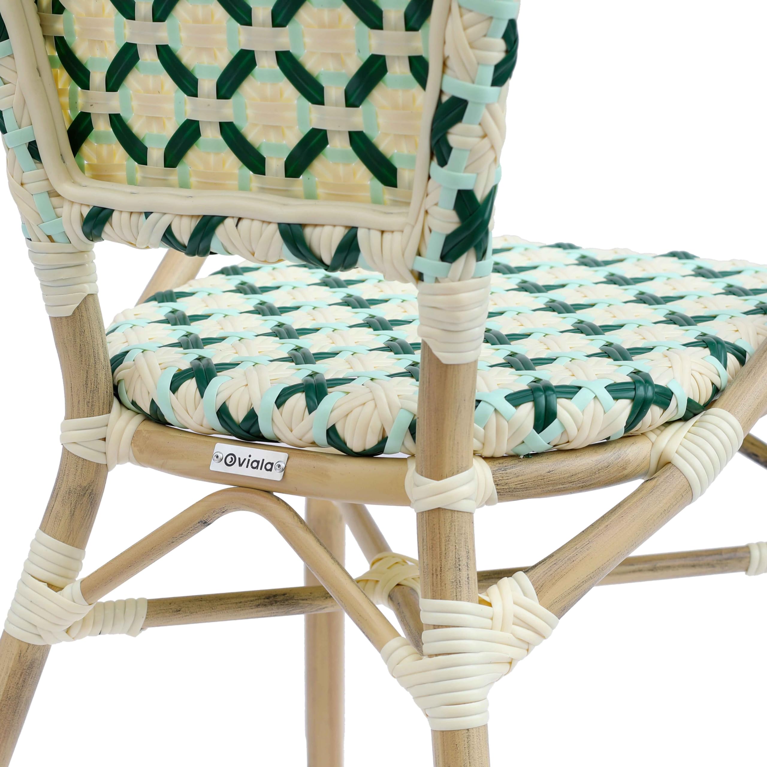 Fauteuil de terrasse bistrot parisien en aluminium et rotin vert foncé