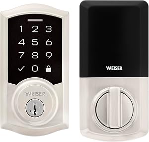 Weiser SmartCode Touchpad Satin Nickel Electronic Door Lock, 10 Digit Touchpad with Motorized Lock/Unlock, Auto Lock, 50 User Codes and 10 One-Time Codes, ANSI Grade 2, UL Rated 20 mins, BILT Support