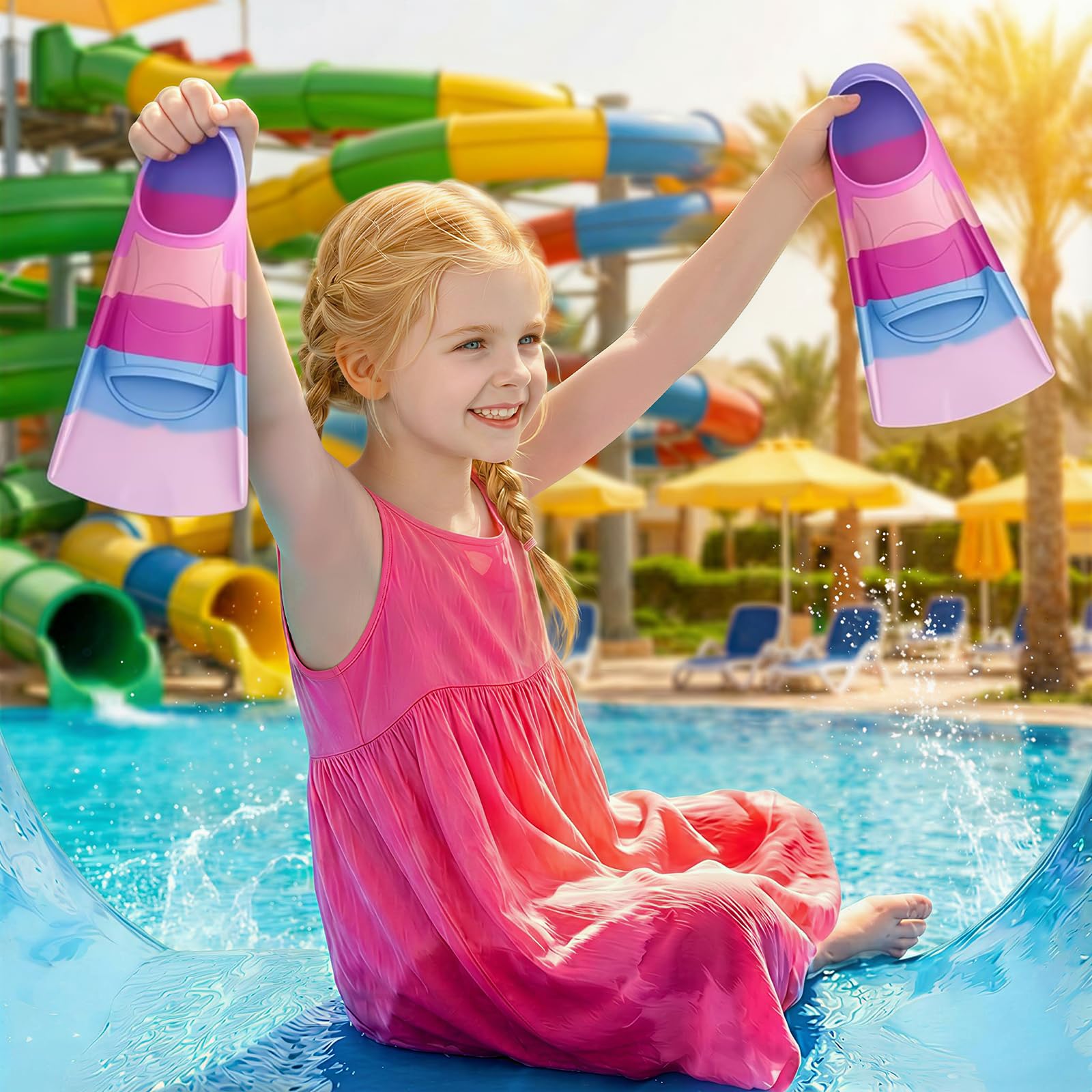 QcoQce Schwimmflossen Kinder, 100% Silikon Kinder flossen und Kurzflossen zum Schnorcheln, Tauchen, Training und für den Urlaub, in praktischer Reisegröße mit Netzbeutel für Pool und Strand.