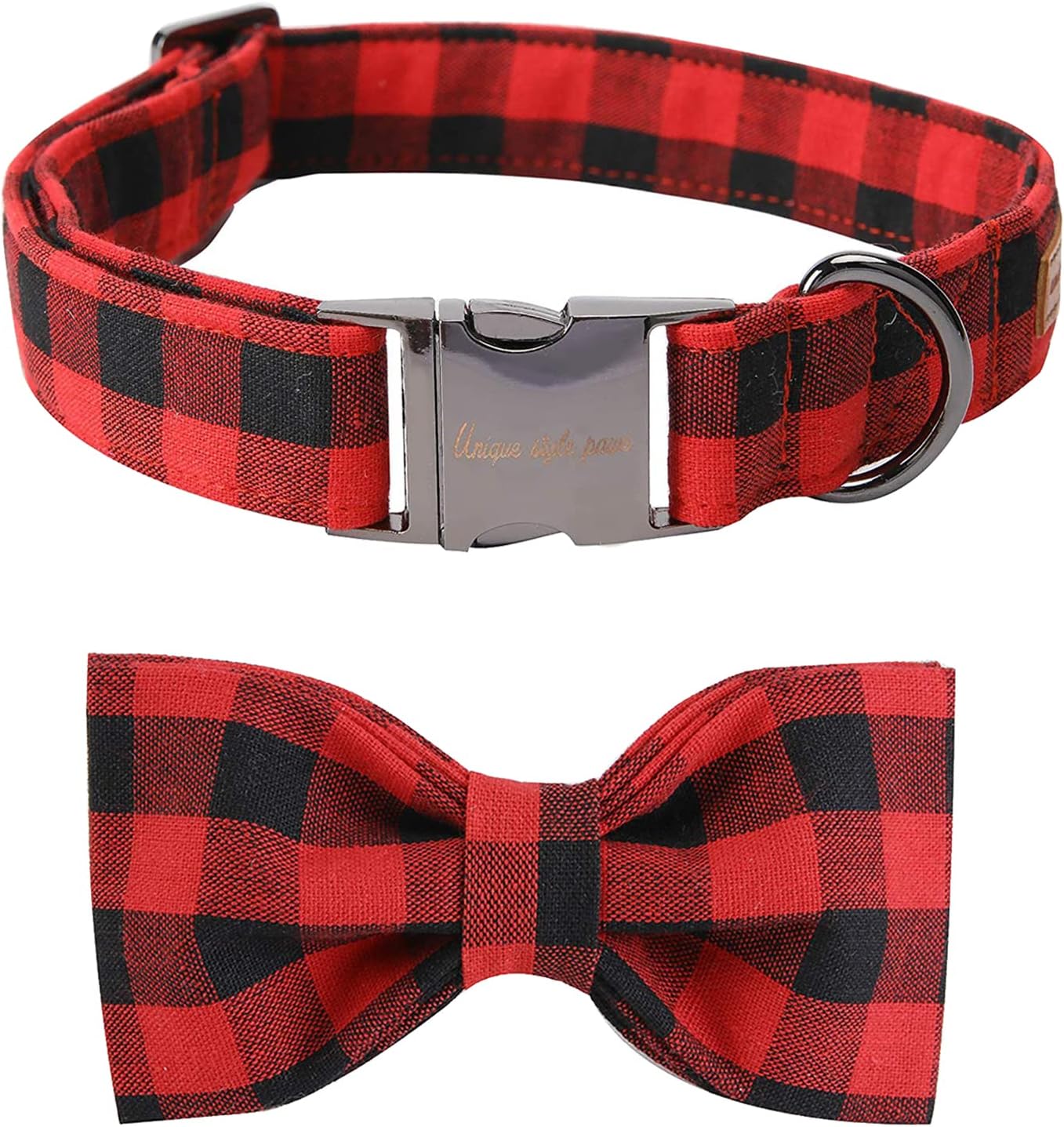 Unique style paws Cotton Dog Collar with Bow Puppy Collar with Black Red Plaid for Small Medium Large Boys Girls Dogs