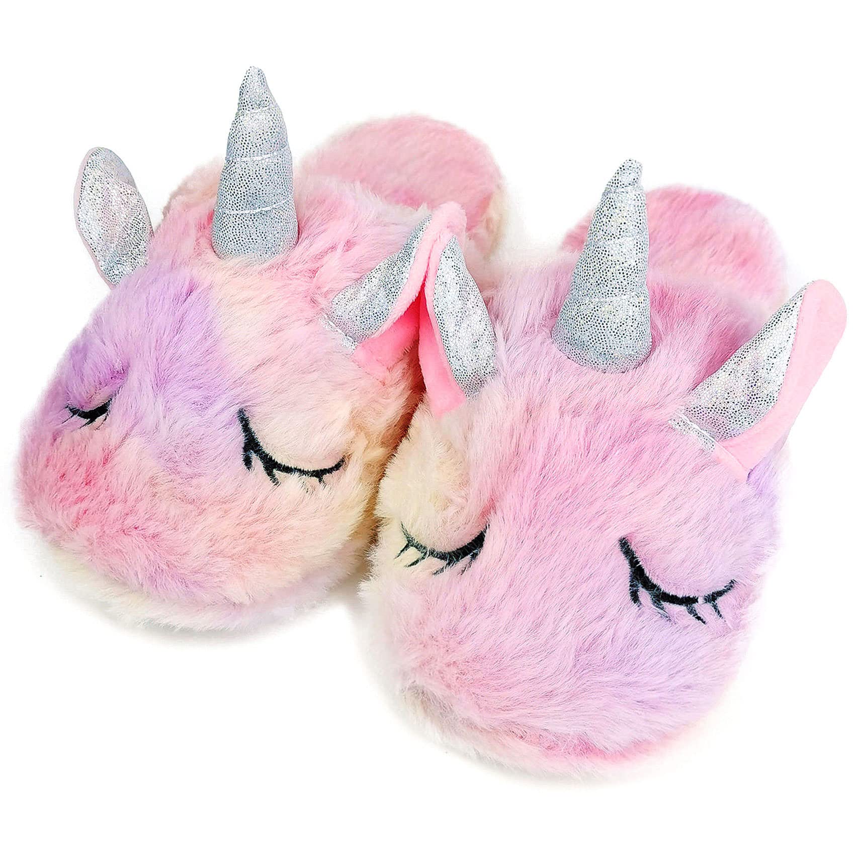 ZOBAYOP Kids Unicorn Slippers with Rubber Soles for Boys Girls Home Plush Shoes Indoor Anti Slip Cute Warm
